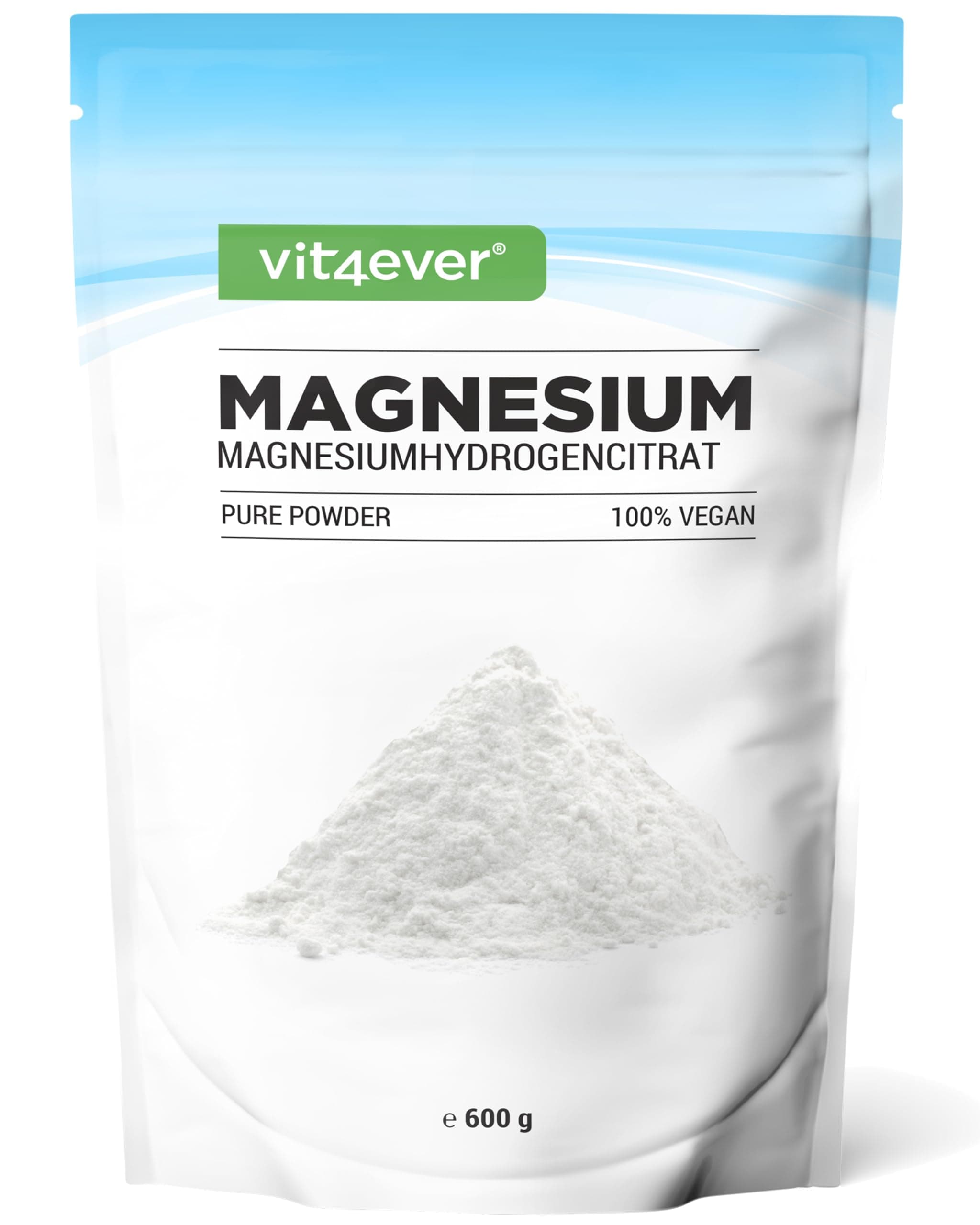 vit4ever Magnesium Pure - 600 g Pulver (4,3 Monate Vorrat) - Laborgeprüft (Wirkstoffgehalt & Reinheit) - Reines Pulver ohne Zusatzstoffe - Premium Qualität - Vegan