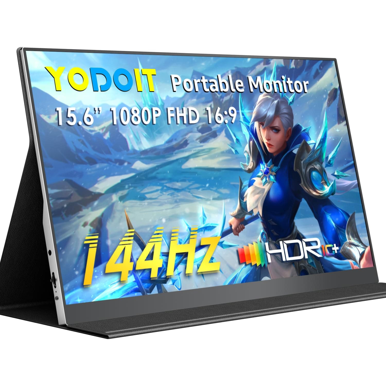 Yodoit Monitor Portatile 144Hz, Schermo FHD 1920×1080P 15,6", display IPS con porta USB Type C e altoparlanti integrati, con Smart Cover, compatibile con PC, laptop, MacBook