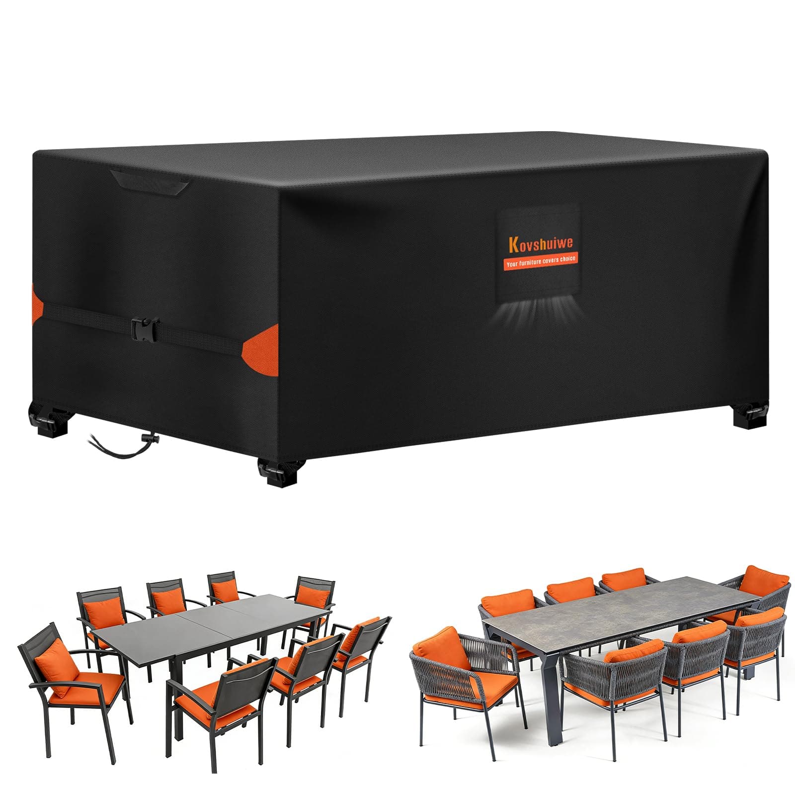 Kovshuiwe 180x120x74cm Copertura Tavolo Giardino Esterno Copertura per Mobili da Giardino Telo Copri Protettivo Quadrato per Tavolo e Sedie da Esterni Oxford Impermeabile Anti-UV Nero