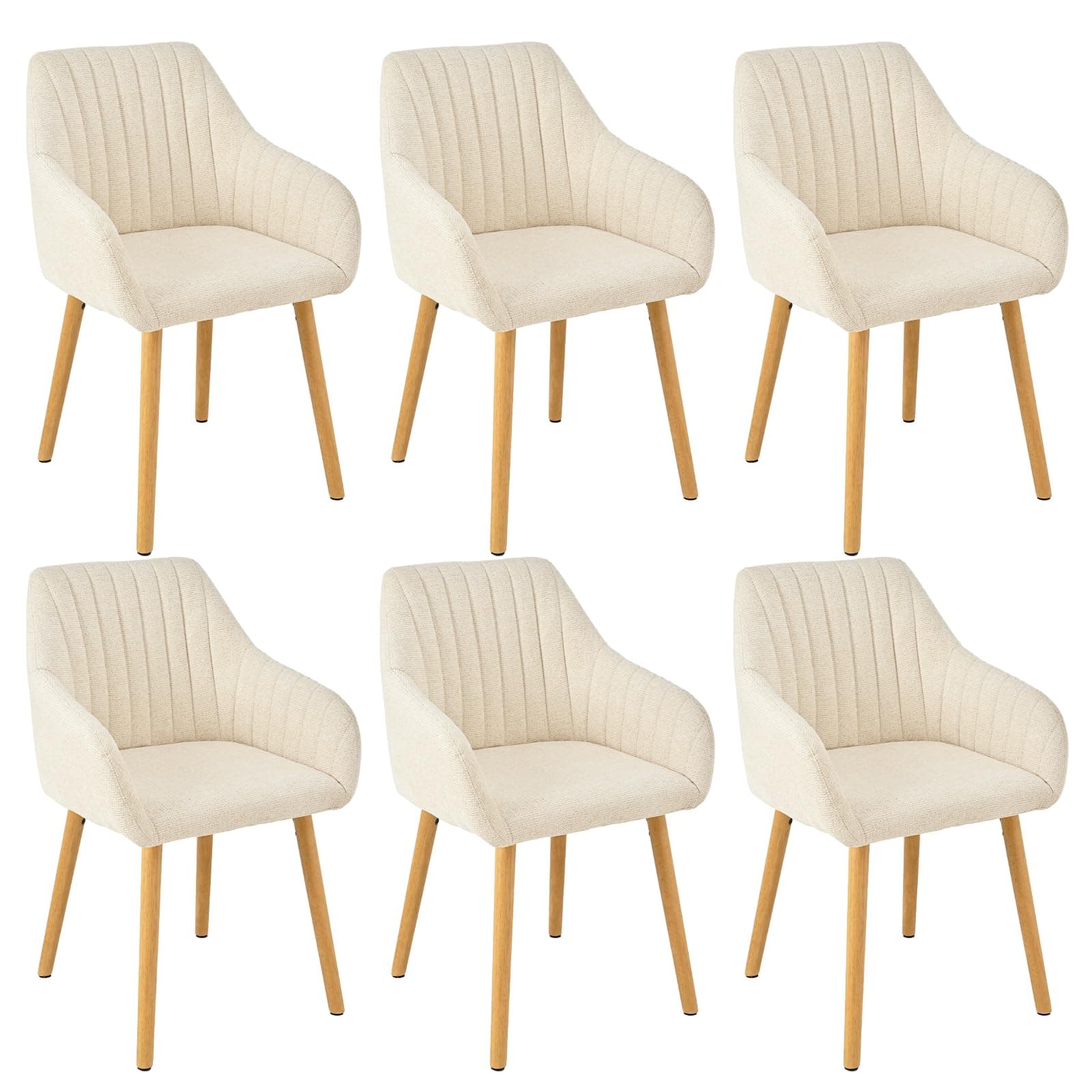 Goeurvant Juego de 6 sillas de comedor con patas de madera beige con reposabrazos, silla de comedor, silla de cocina, silla tapizada, silla con reposabrazos, de poliéster, silla de salón, para comedor