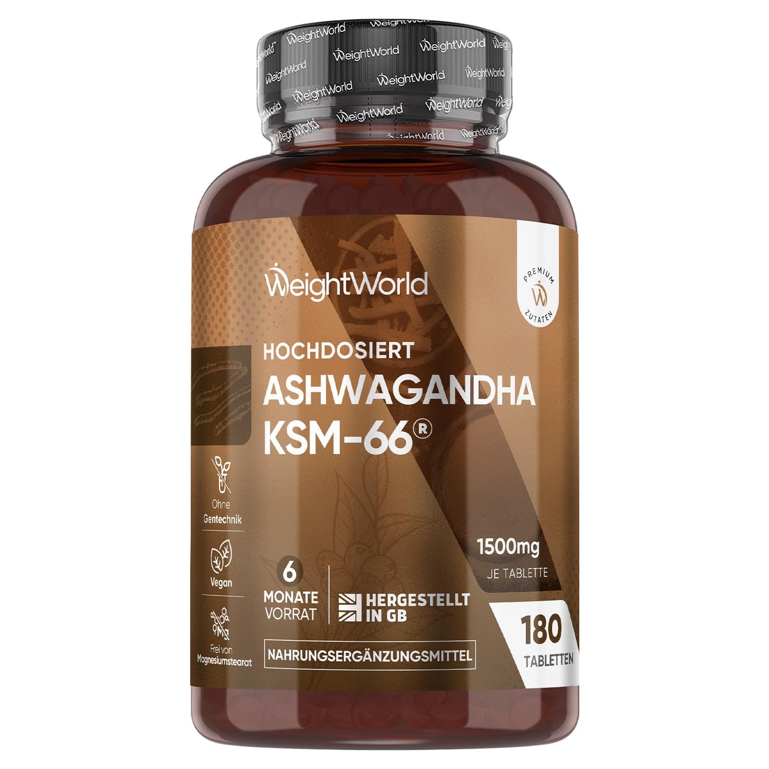 Ashwagandha KSM-66-1500 mg Ashwagandha Extrakt täglich - 5% Withanolide - 6 Monate Vorrat mit 180 vegane Tabletten - 1 Tablette täglich - Indischer Ginseng - Withania Somnifera von WeightWorld