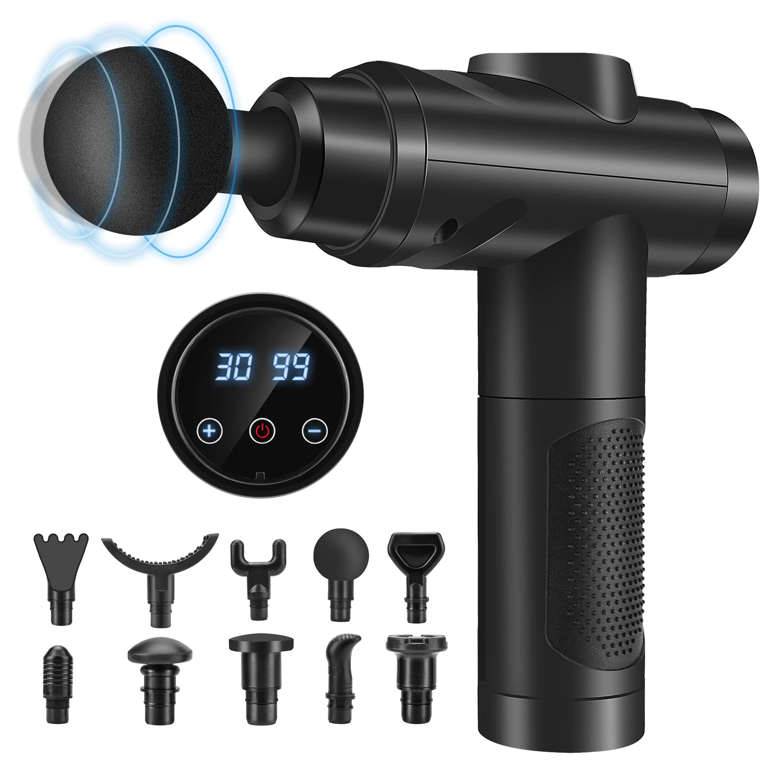 Pistolet De Massage, Pistolet Massage Pistolet Massage Musculaire Massage Gun 30 Vitesses Avec écran Lcd 10 Embouts Pour Dos épaules, Jambes, Muscles (noir)
