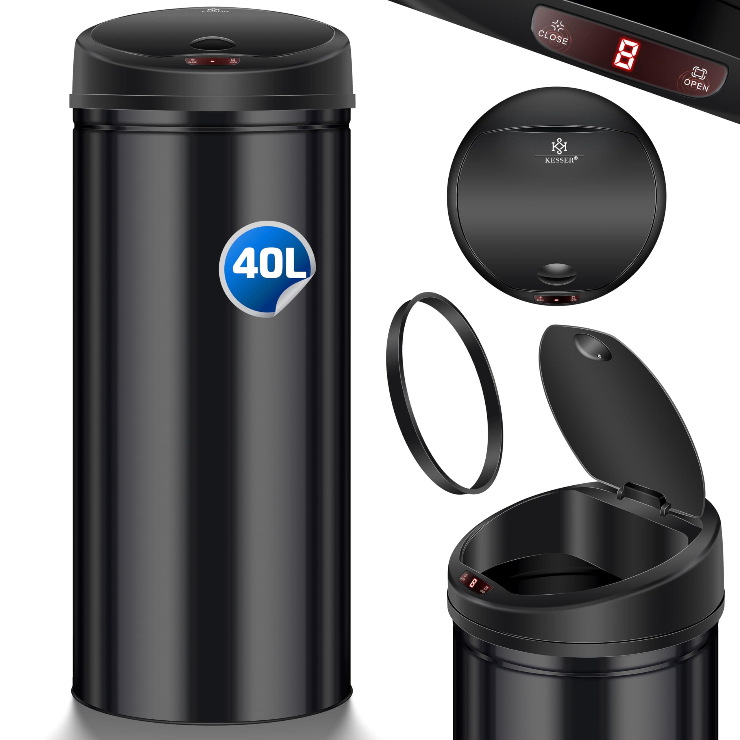 KESSER® Sensor Mülleimer ✓ Automatik ✓ Abfalleimer ✓ Abfall | EDELSTAHL | Farbe: Schwarz | Größe: 40 L
