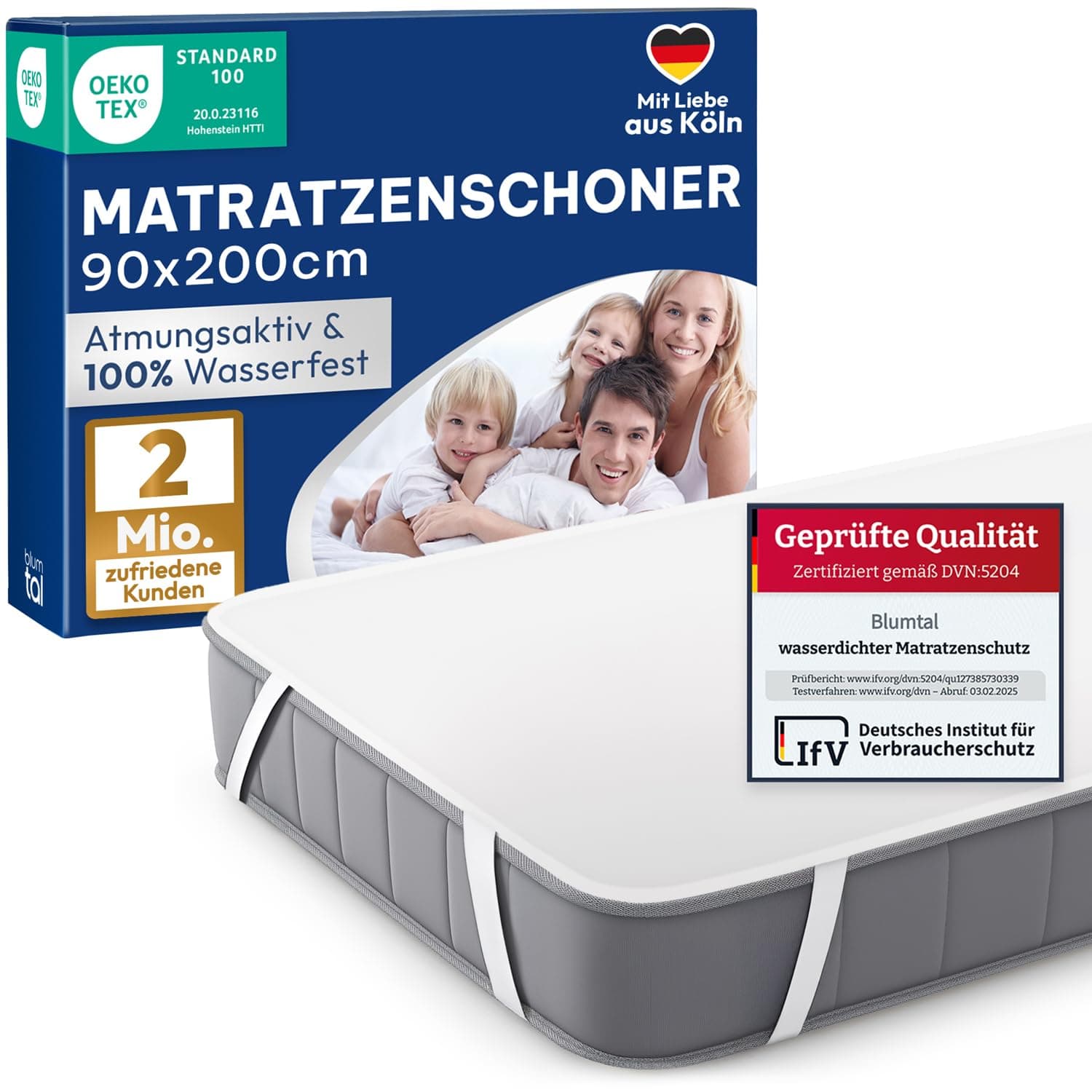 Blumtal Matratzenschoner 90x200cm - wasserdichte Matratzenauflage 90x200cm aus 80% Baumwolle - Oeko-TEX zert. Inkontinenzunterlage waschbar bis 95 °C - knisterfreier Bett Topper - Bettwanzen Schutz