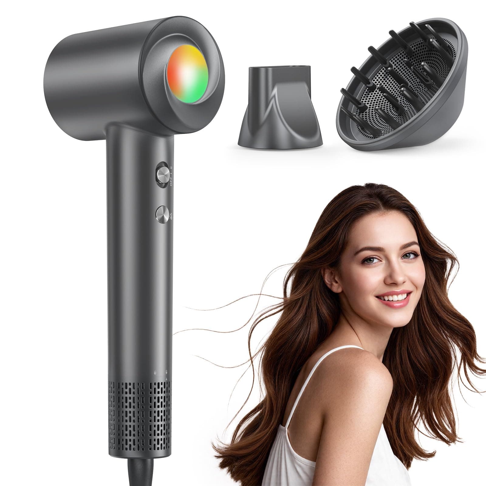 Haokoo Phon Capelli Professionale ad Alta Velocità - 150.000 RPM Asciugacapelli Ionico per Uso Quotidiano, Asciugatura Veloce con Controllo Termico, 8 Impostazioni con Diffusore, per Casa, Viaggio