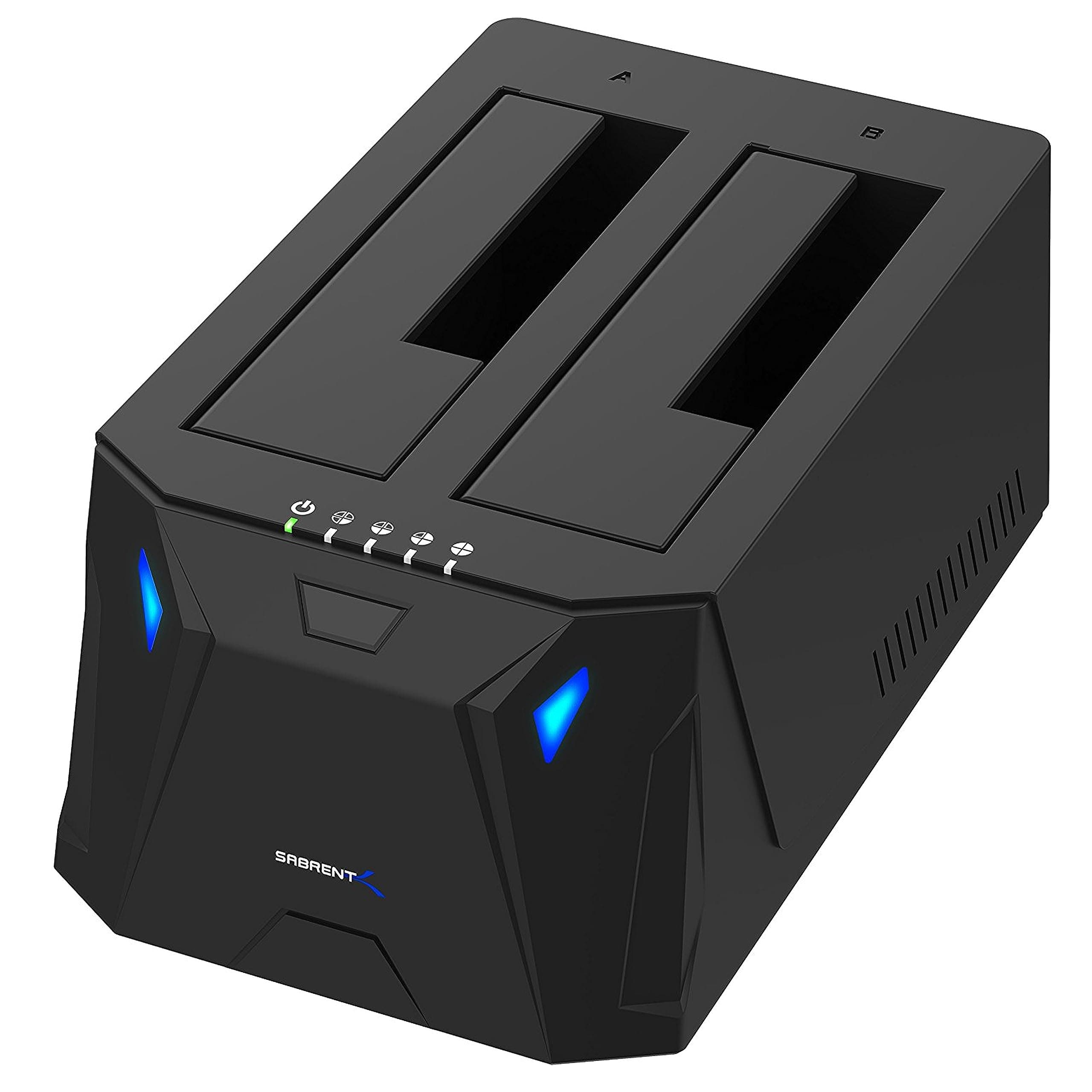 SABRENT Docking Station SSD/Hard Disk esterno/HDD 2.5/3.5 pollici, USB 3.0 Gen 1, 2 slot per SSD/HDD, con alimentatore, per SSD SATA fino a 22TB, con funzione clonatore di Hard Disk (EC-HD2B-EU)