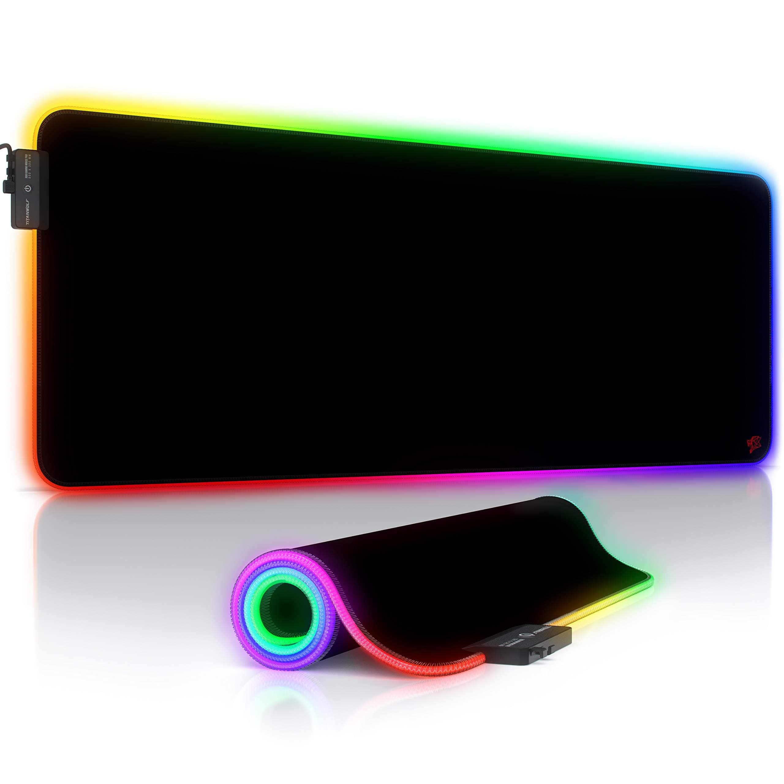 Titanwolf - RGB Gaming Mauspad - XXL LED Schreibtischunterlage - 800x300 mm - Multi Color LED - 11 Beleuchtungs-Modi - Abwaschbar - Schwarz