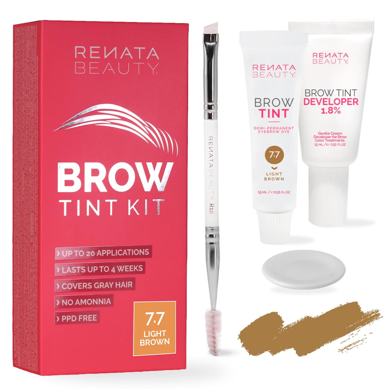 RB RENATA BEAUTY Kit de Teinture pour Sourcils – Kit de Coloration des Sourcil Avec Couleur, Crème Oxydante et Brosse – Effet Longue Durée Jusqu'à 4 Semaines – 30 Utilisations [Brun Clair]