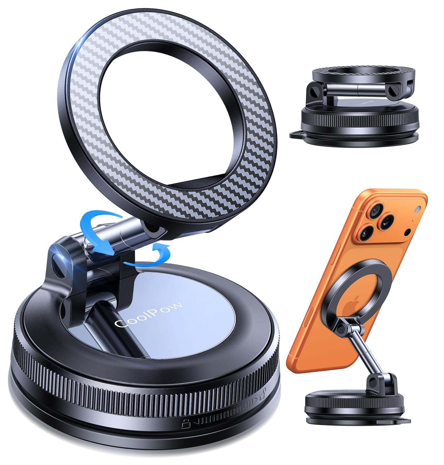 Coolpow Porta Cellulare Auto Magnetico,Supporto Telefono Auto per Magsafe [Ventosa Nano Gel Sottovuoto & Magneti Potenti]360°Supporti Telefono Accessori Auto Interni per iPhone 17/Parabrezza/Cruscotto