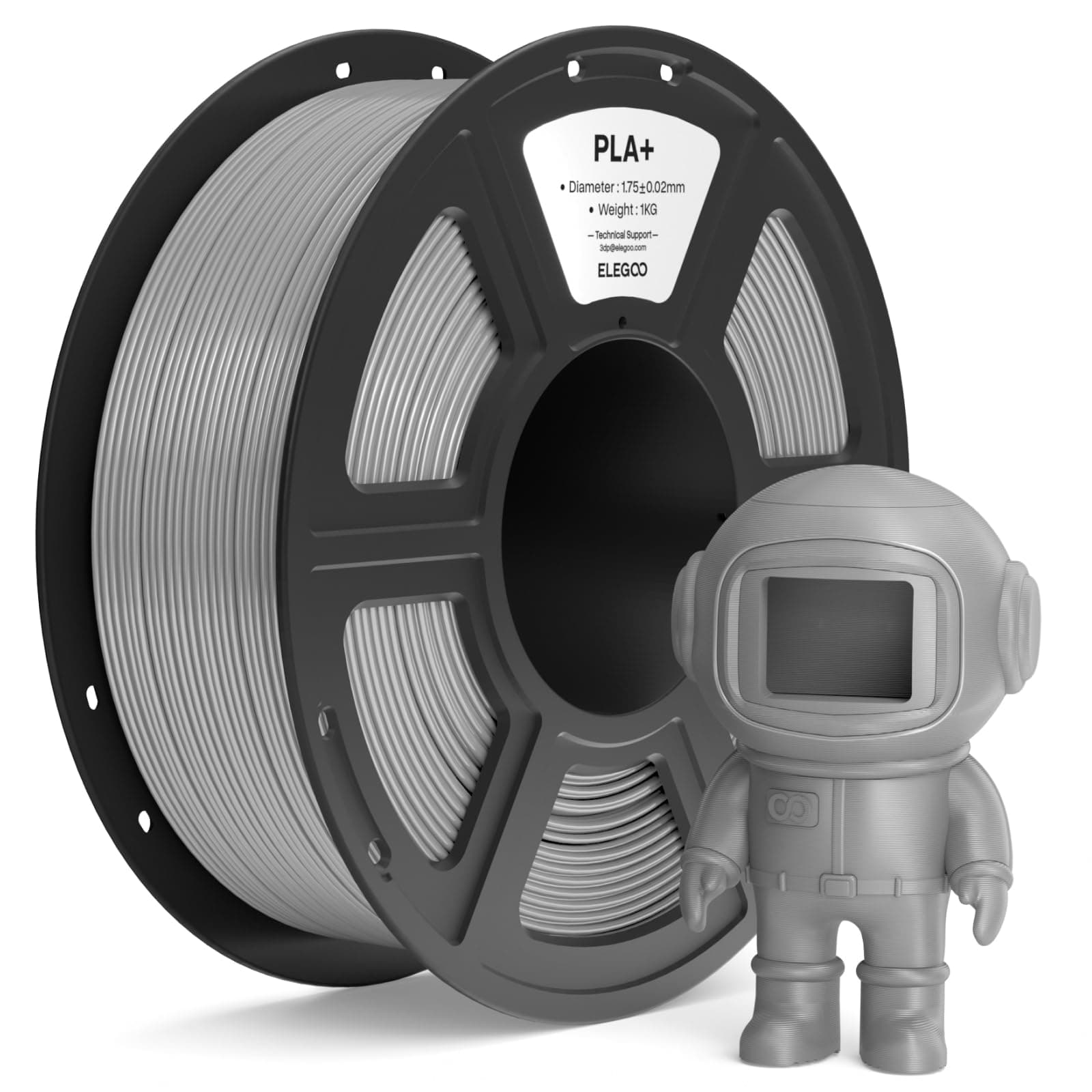 ELEGOO Filamento PLA+ 1.75 1KG Gris, Filamento PLA Plus para Impresora 3D, Precisión Dimensional +/- 0.02mm, Carrete Filamento 3D, para Mayoría Impresoras 3D