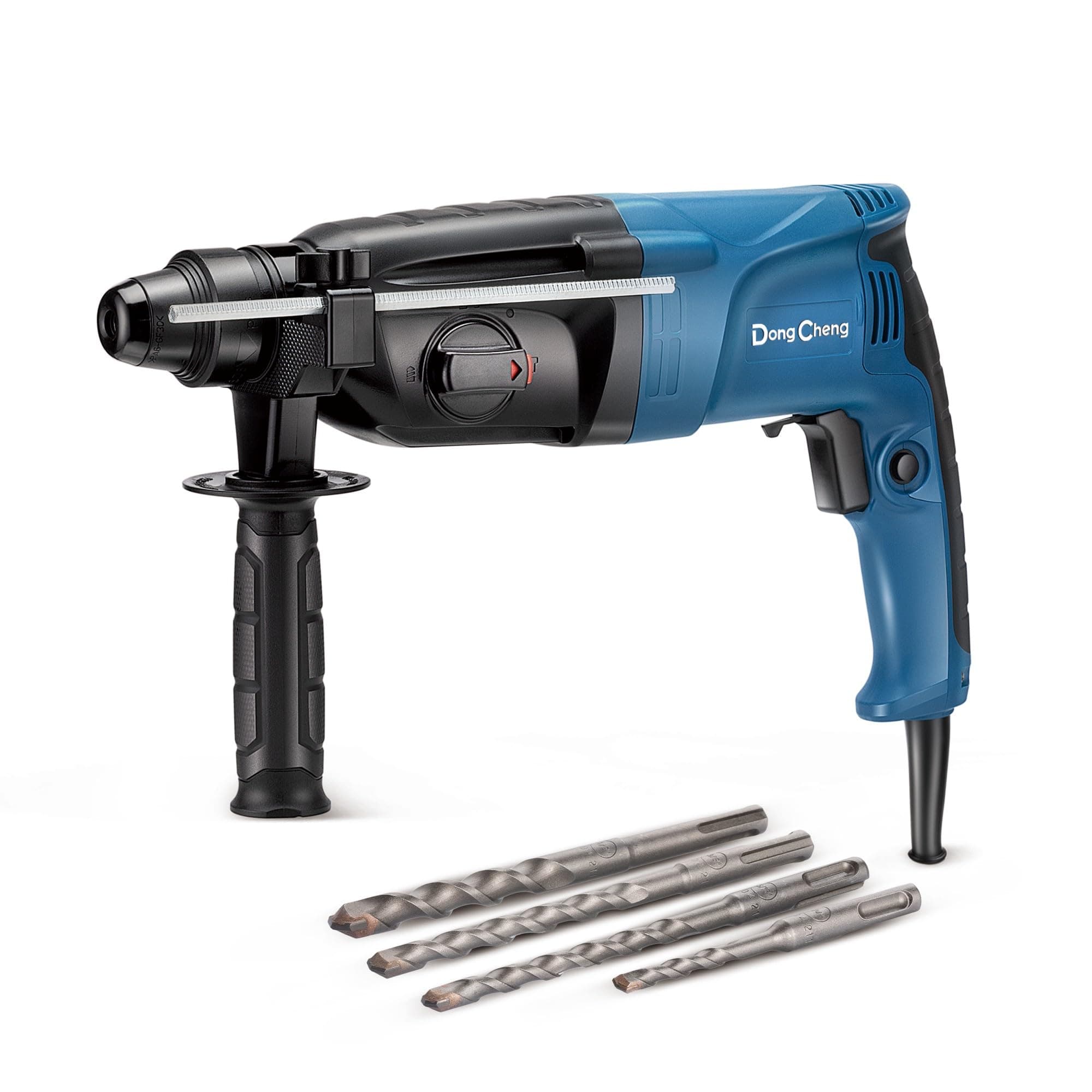 DongCheng marteau perforateur 800W, énergie d'impact 2.8 J, vitesse de ralenti 0-1200U/min, avec 4 Drill Bit SDS plus, 26mm, perceuse 4 en 1, marteau de démolition, poignée anti-vibration