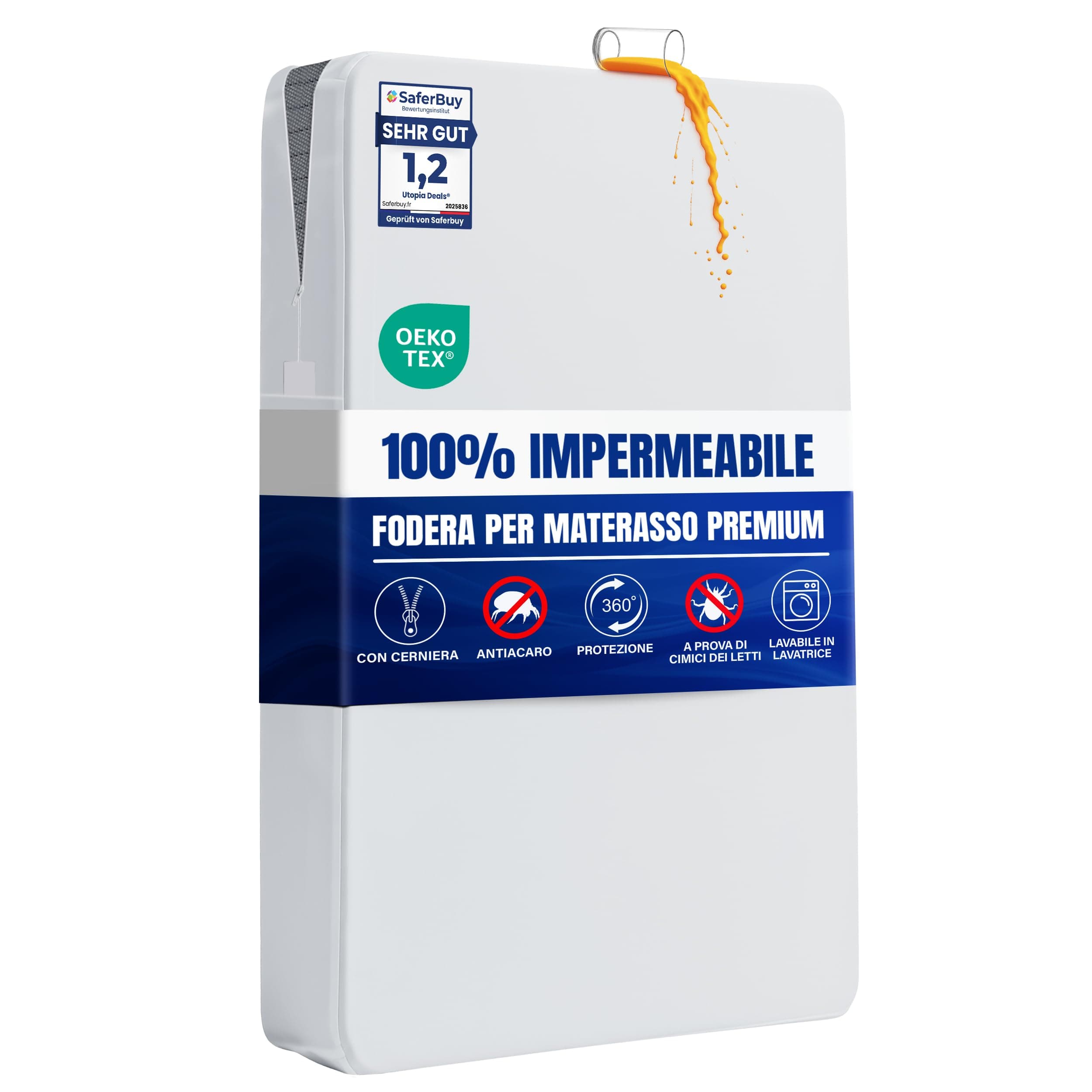 Utopia Bedding Coprimaterasso Impermeabile 120 x 200 x 30 cm con Cerniera, Certificato Oeko-TEX, Proteggi Materasso
