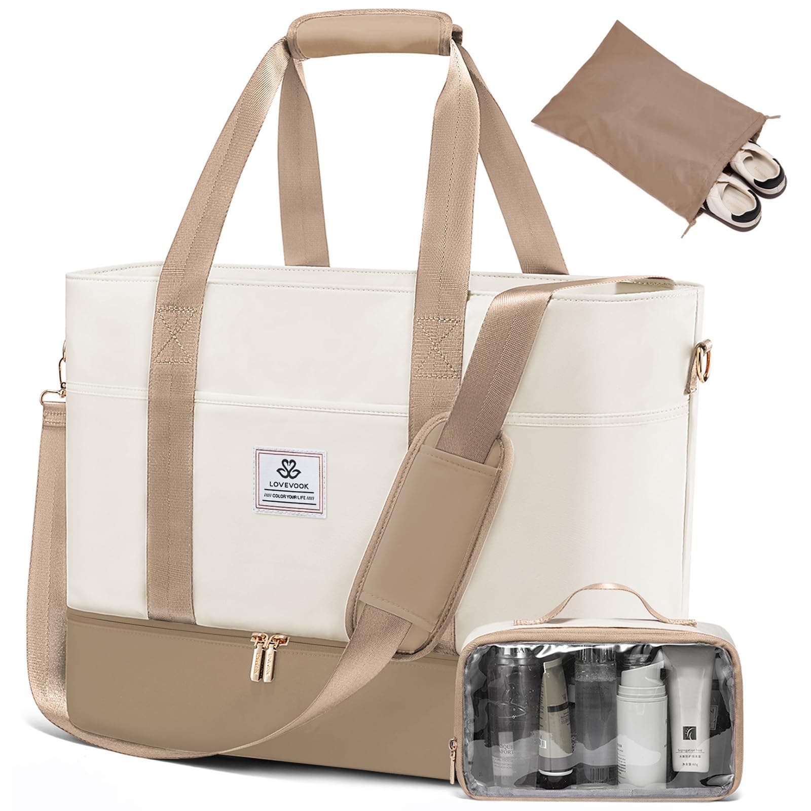 LOVEVOOK Reisetasche Damen, Wasserdicht Weekender Travel Bag mit Schuhfach, Duffle Bag Kliniktasche Geburt Mommy Handgepäck Tasche Saunatasche Gym Sporttasche Schwimmtasche für Reise Ryanair