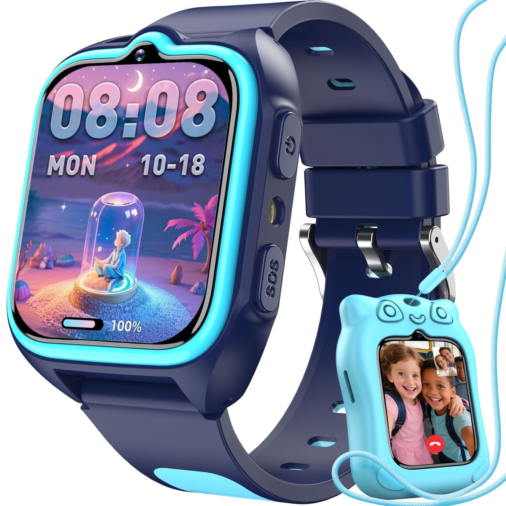 Blackview Smartwatch, 1.75” Reloj Inteligente Niño con GPS Posición, LED Linterna, SOS Llamar, Videollamadas, Chat de Voz, Smartwatch Niños con Podómetro, Juego, Despertador, Modo Escuela, Azul