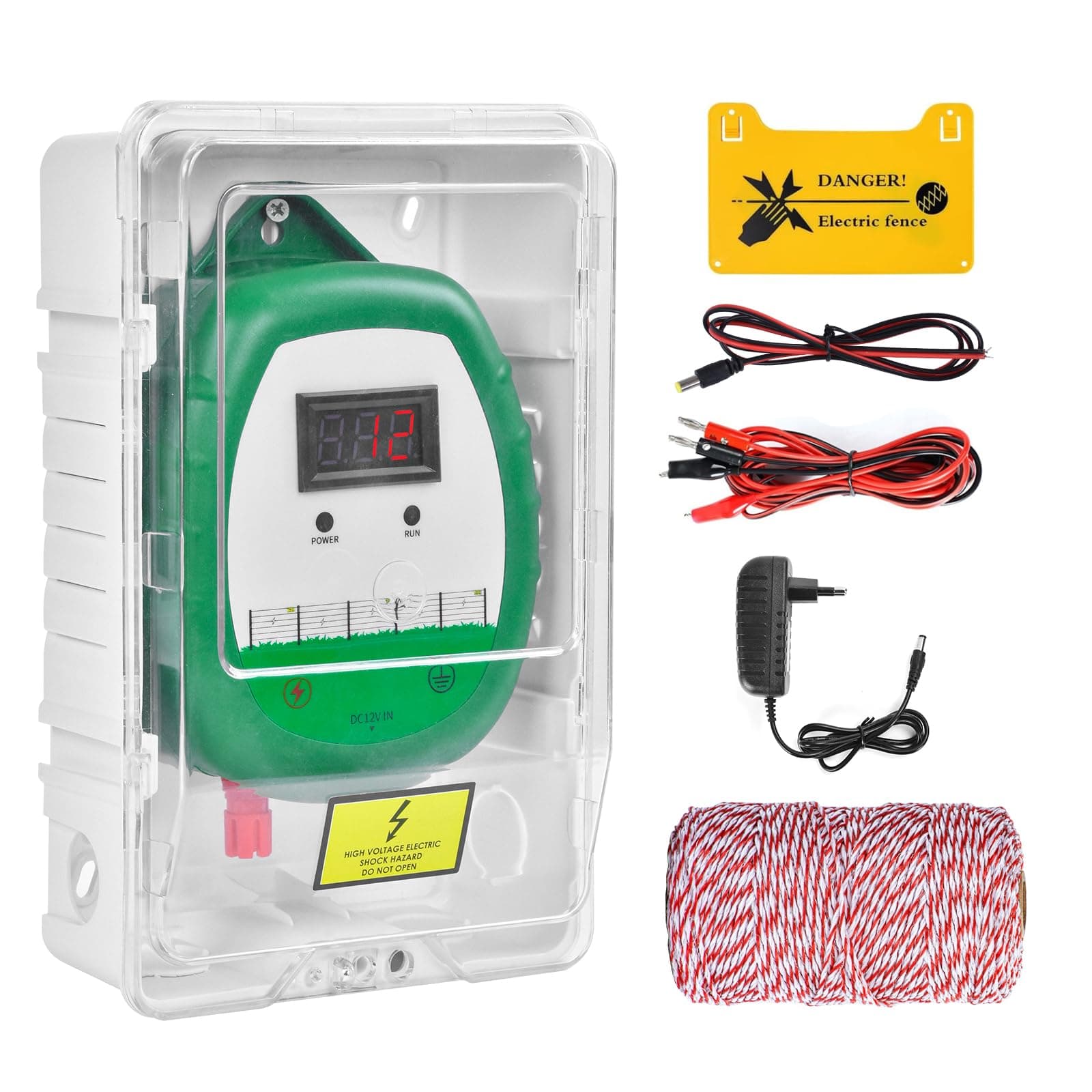 10KM Recinzione elettrica per animali con 200MT PER Recinti elettrici ,2J elettrificatore per recinto elettrico,220V recinti elettrici per Galline Pecore maiali Volpi,Per azienda agricola giardino