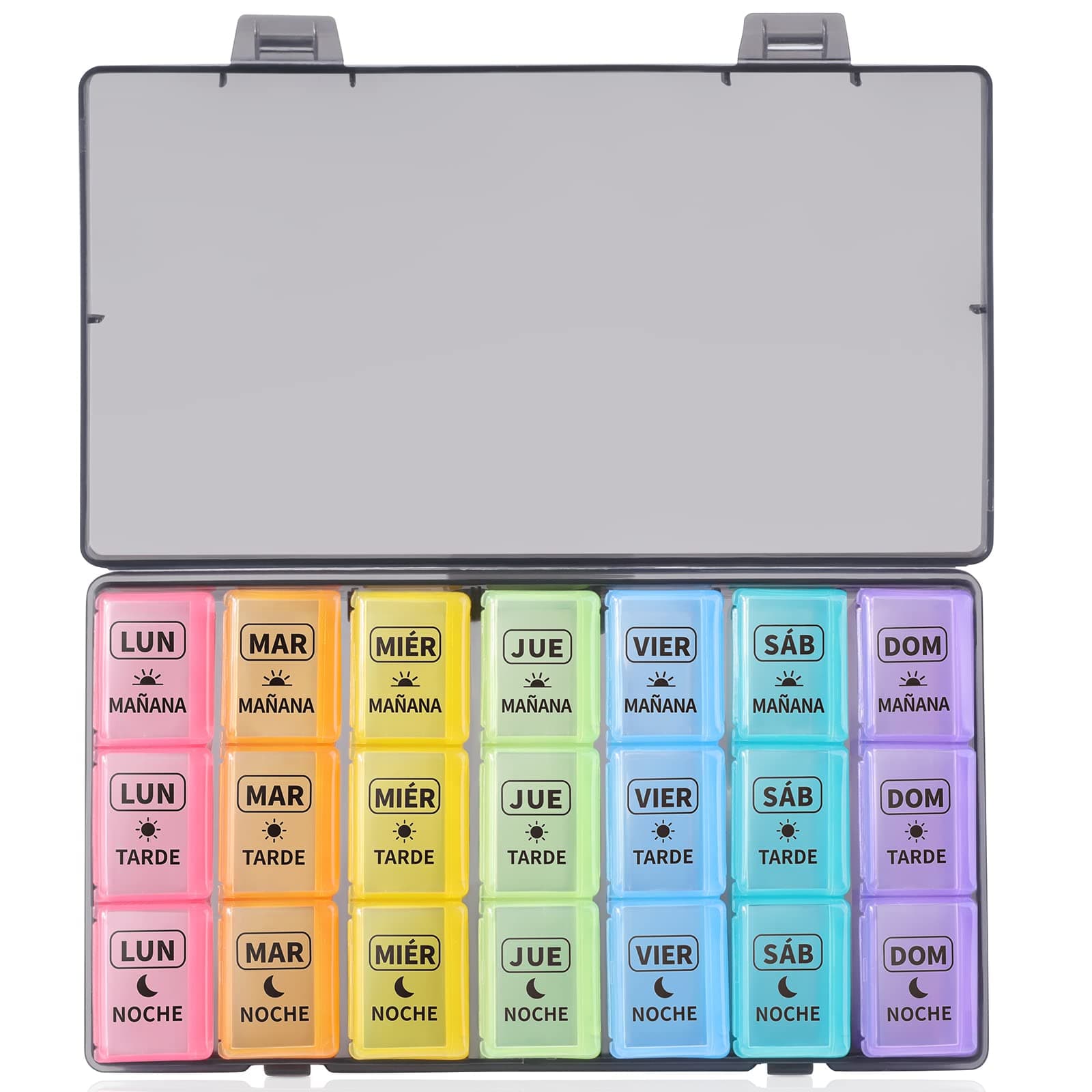Opret Pastillero Semanal 3 Tomas Español, Pastillero Diario Grande 7 Dias, Dosificador de Comprimidos con 21 Compartimentos, Organizador de Pastillas para Viaje
