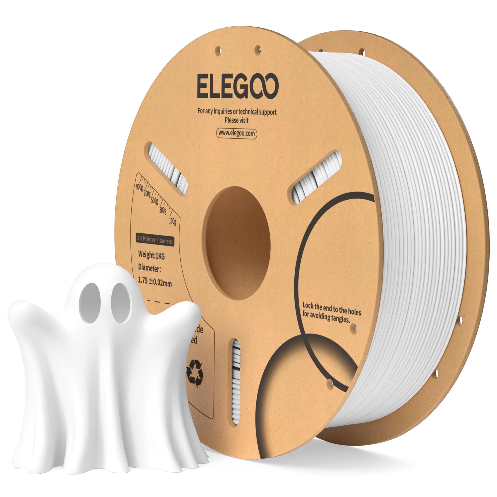 ELEGOO PLA Filament 1.75mm Weiß 1KG, 3D Drucker Filament Maßgenauigkeit +/- 0,02 mm, 1kg Pappspule (2.2lbs) Filament-3D-Druckmaterialien Passt für die Meisten 3D Printer