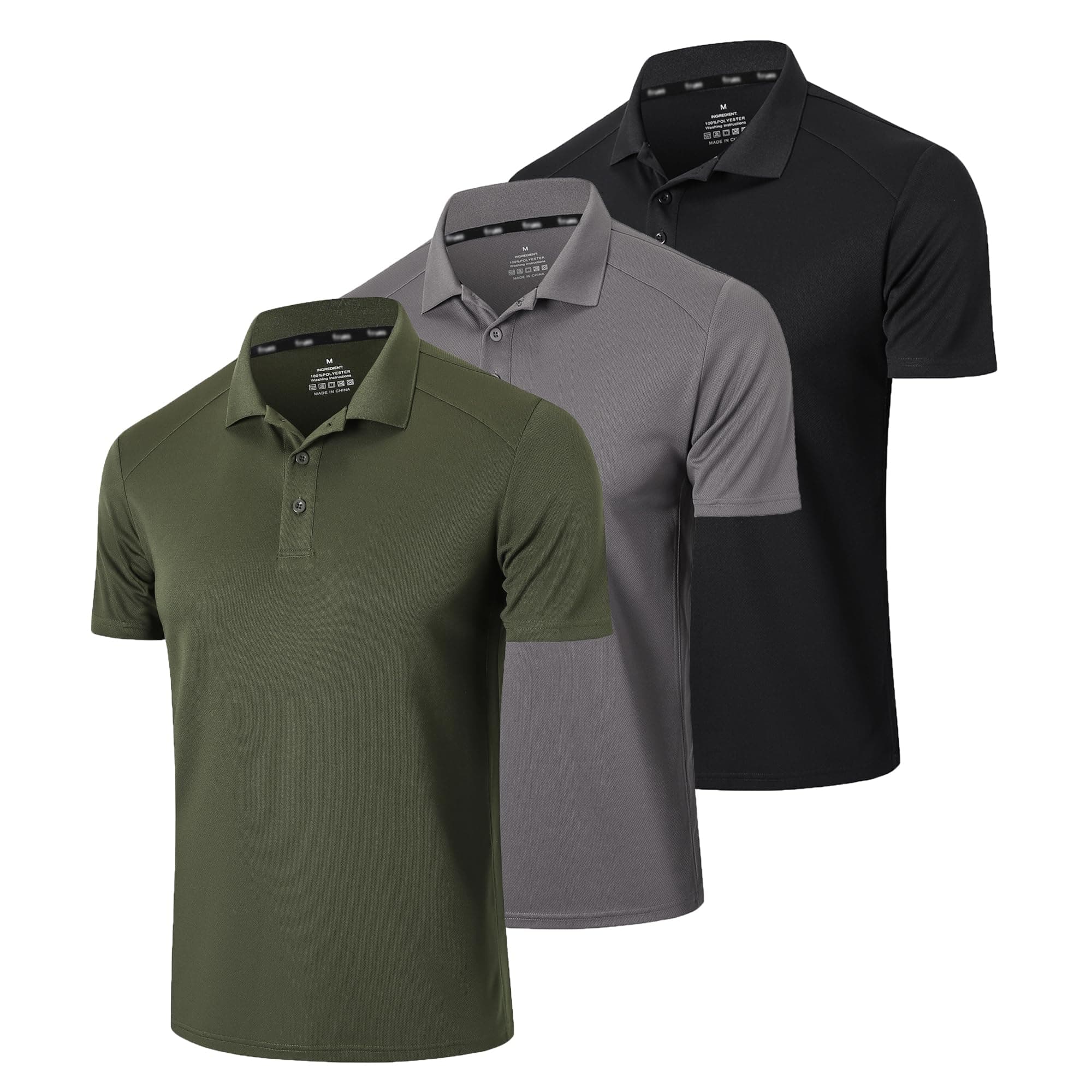 Gaiatiger Paquete de 3 Polos para Hombre, Absorbe la Humedad, Dry fit, atlético, de Manga Corta, para Golf