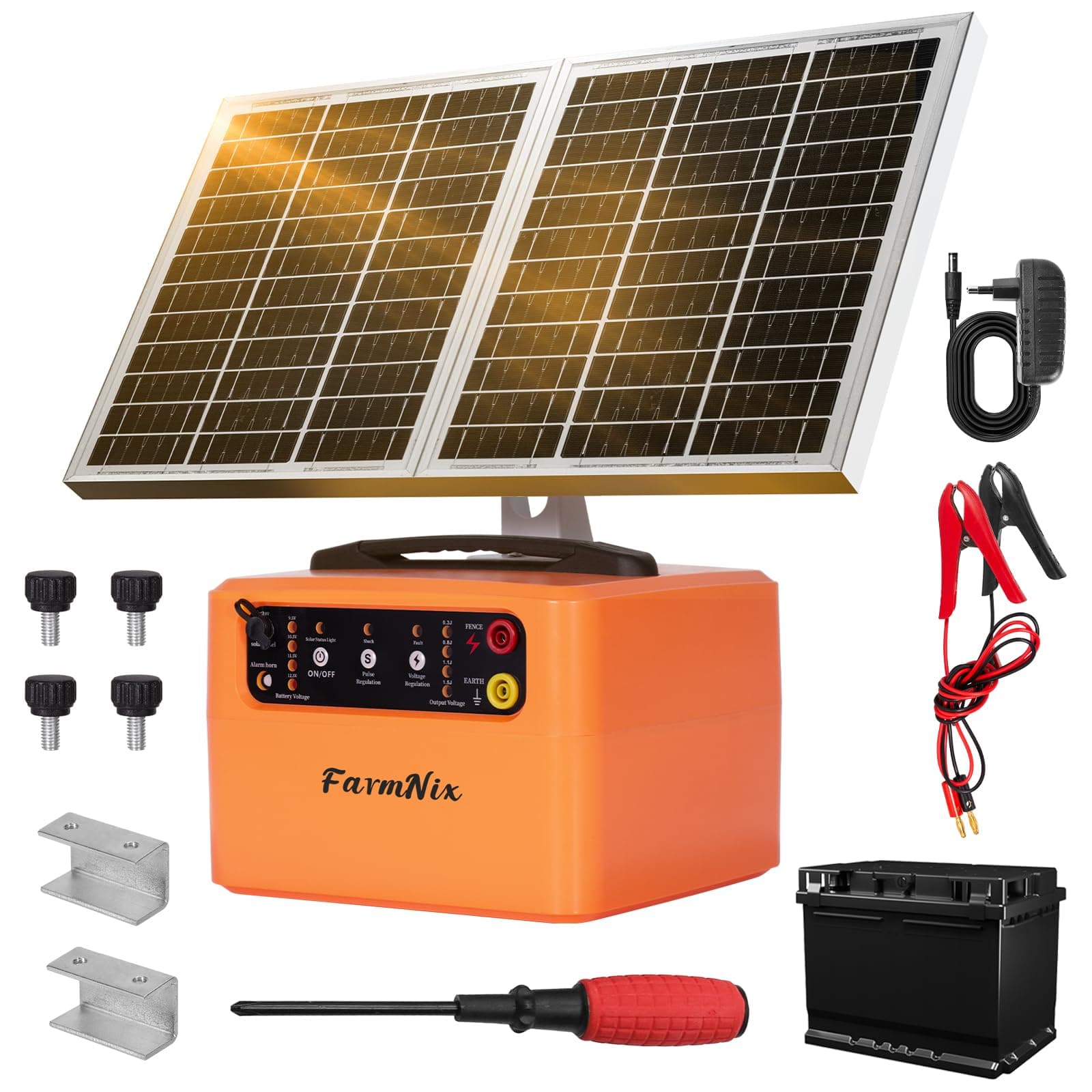 48KM Clôture Électrique Solaire, Cloture Electrique Pour Animaux 0,3 J–1,5 J, 6 KV–12 KV Réglable, éLectrificateur De ClôTure éLectrique pour la protection des animaux de ferme, de la volaille, des pâ