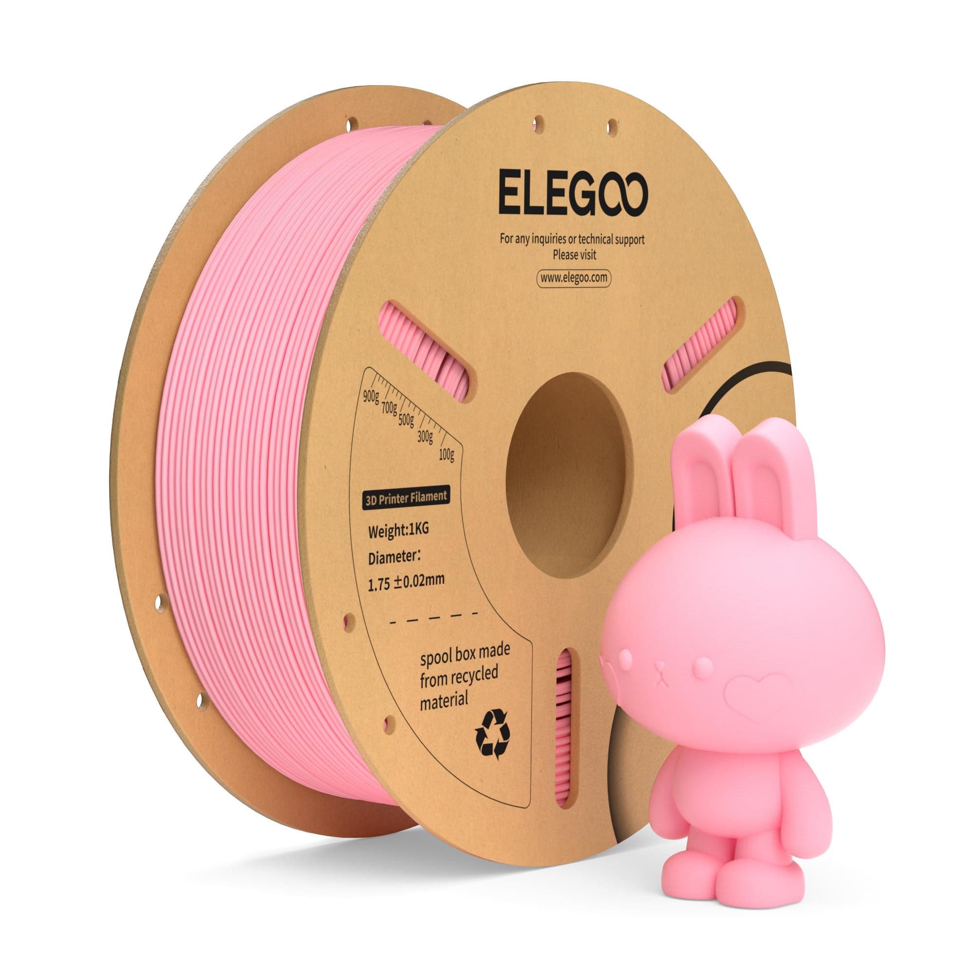 ELEGOO Filamento PLA+ 1.75 1KG Rosa, Filamento PLA Plus para Impresora 3D, Precisión Dimensional +/- 0.02mm, Carrete Filamento 3D,para Mayoría Impresoras 3D