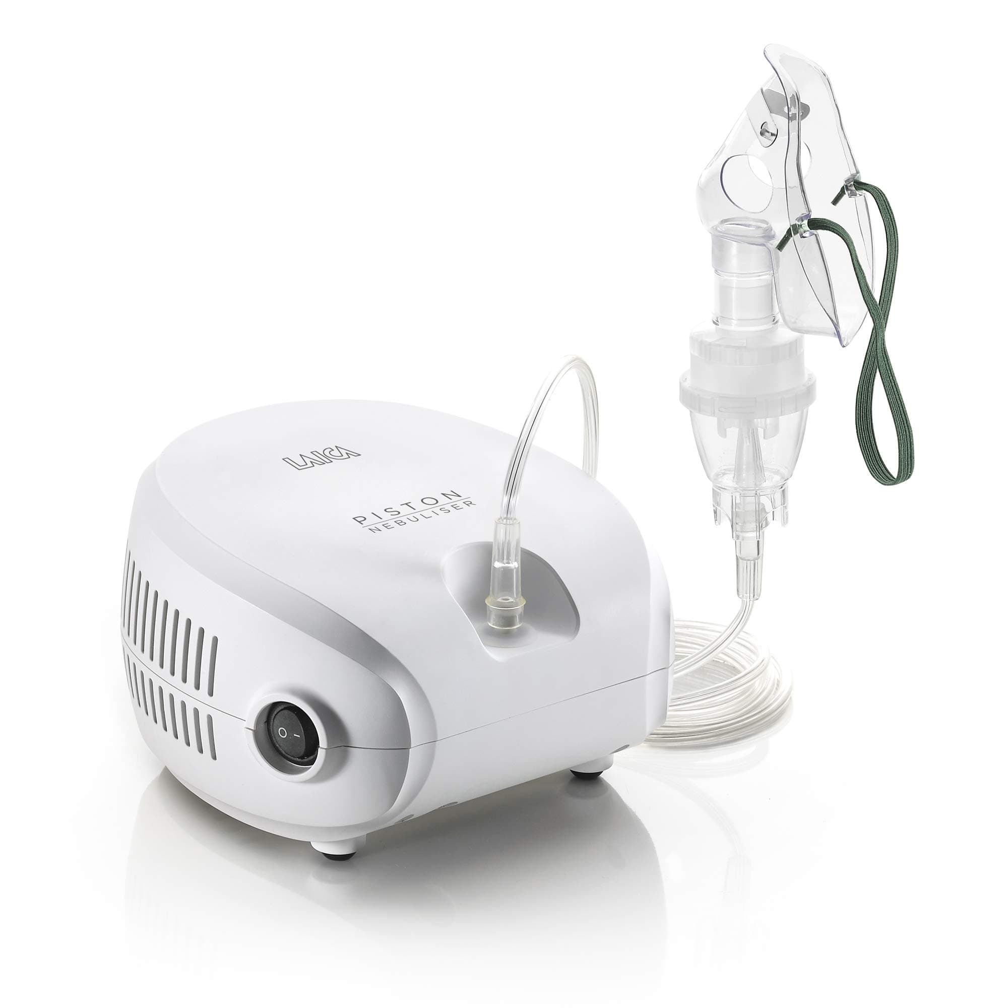 LAICA Aerosol a Pistone NE2014 – Nebulizzatore per Aerosolterapia a Nebulizzazione Fine con Maschere Adulto e Pediatrica, Ampolla Regolabile, Boccaglio, Forcella Nasale e 5 Filtri