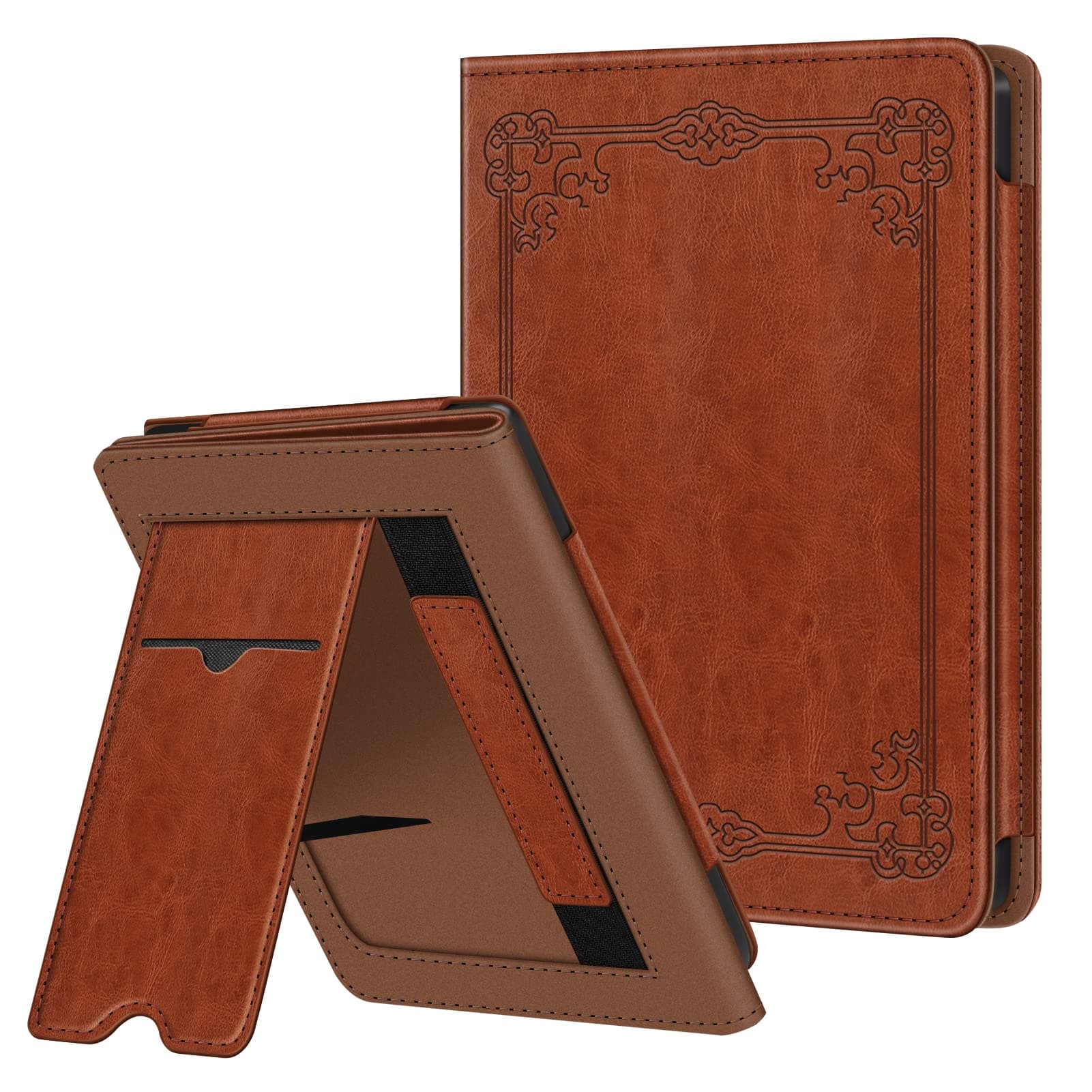 Fintie Hülle für Tolino Shine Color/Shine 5(2024)/Shine 4(2022) & Kobo Clara Colour/Clara BW(2024)/Clara 2E(2022) - Kickstand Hülle mit Kartenfach Handschlaufe und Auto Sleep/Wake, Vintage Braun
