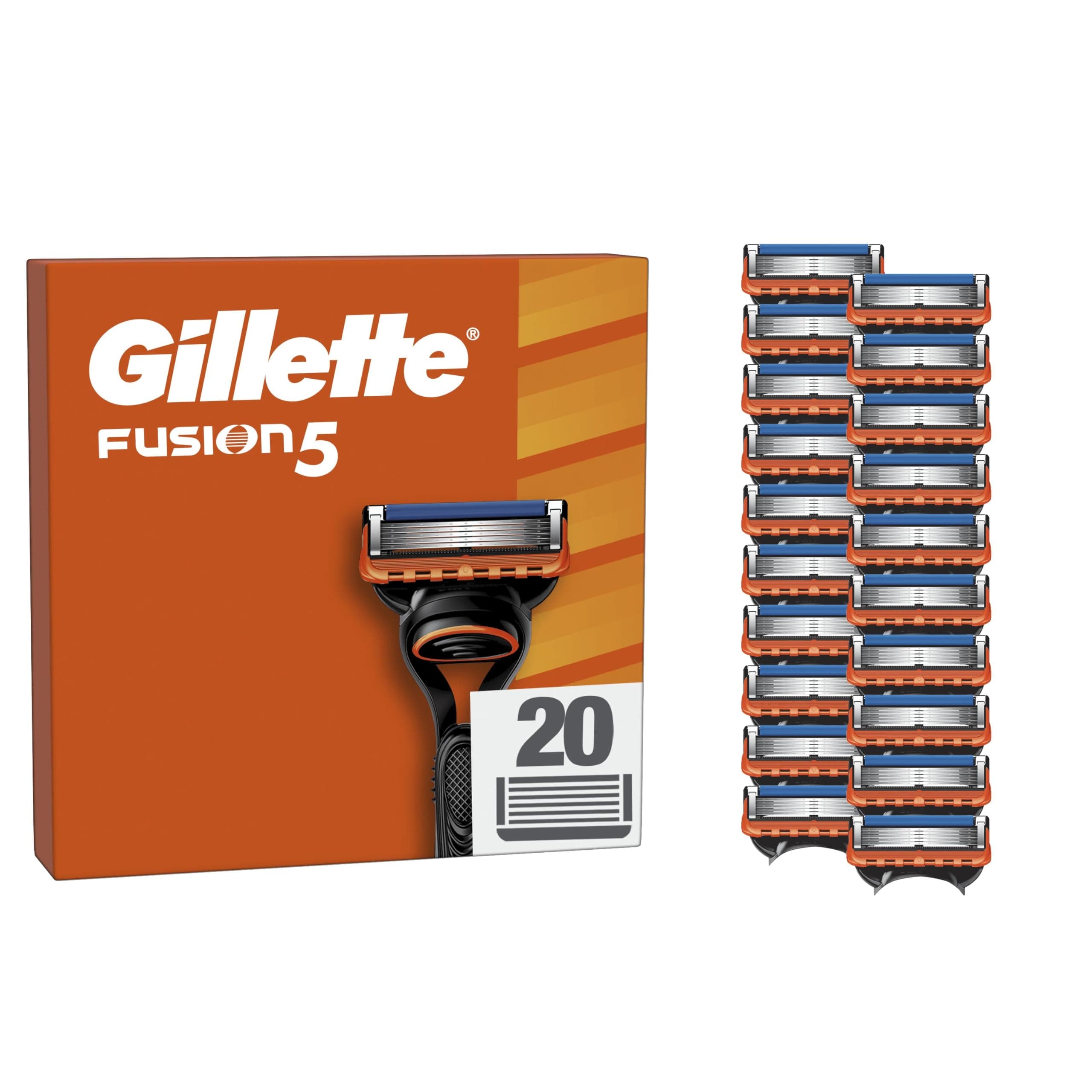 Gillette Recharges De Rasoir Fusion5 Pour Hommes, Pack De 20, AUTHENTIQUES, Cartouches Avec Bande Lubrifiante Et 5 Lames Pour Un Rasage Manuel Efficace, Compatibles Avec Les Manches De La Série Fusion