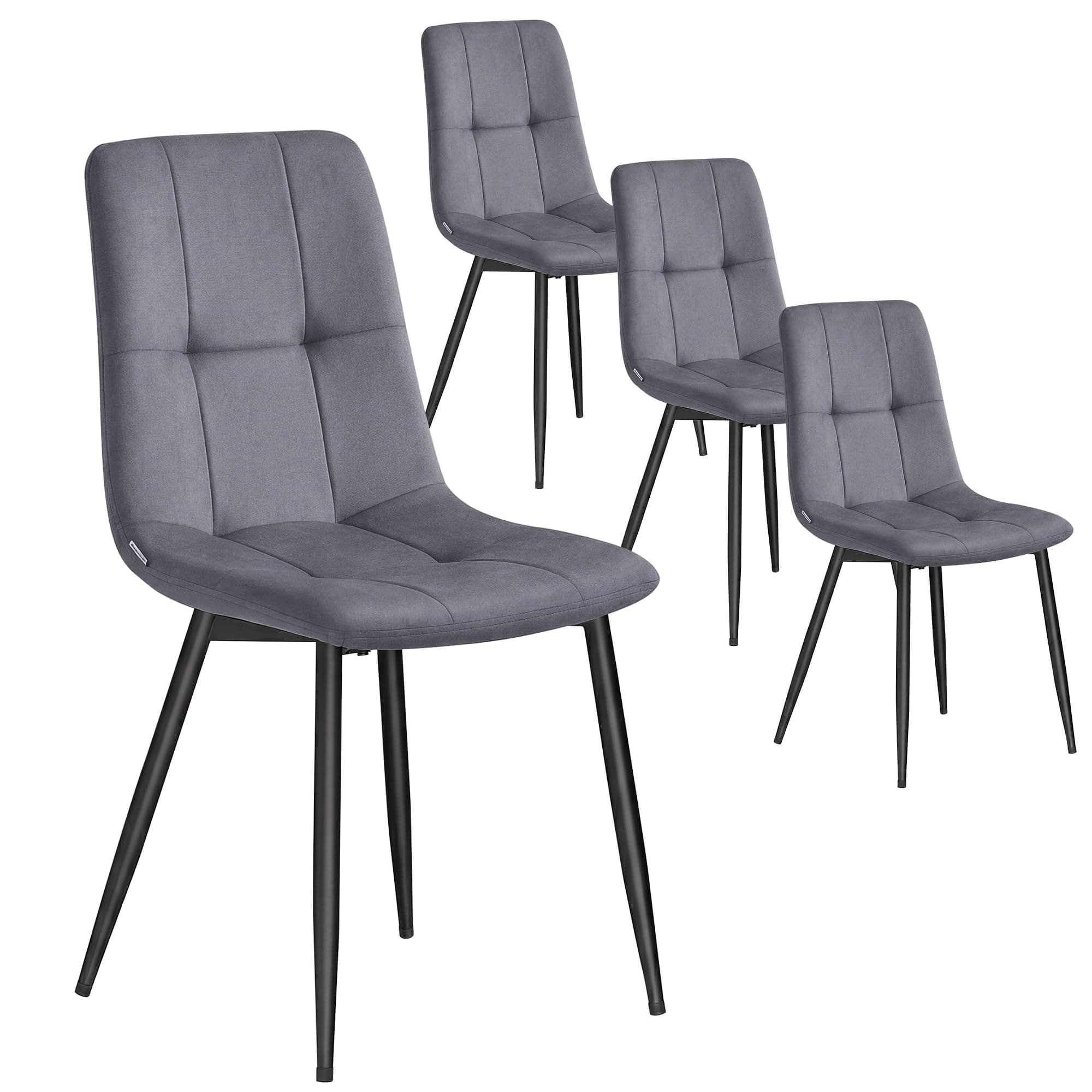 VASAGLE Sillas de Comedor de Terciopelo, Carga 120 kg Cada Una, Sillas de Cocina Acolchadas con Pies Ajustables, Estilo Moderno, para Salón, Juego de 4, Gris Pizarra KDC080GN01
