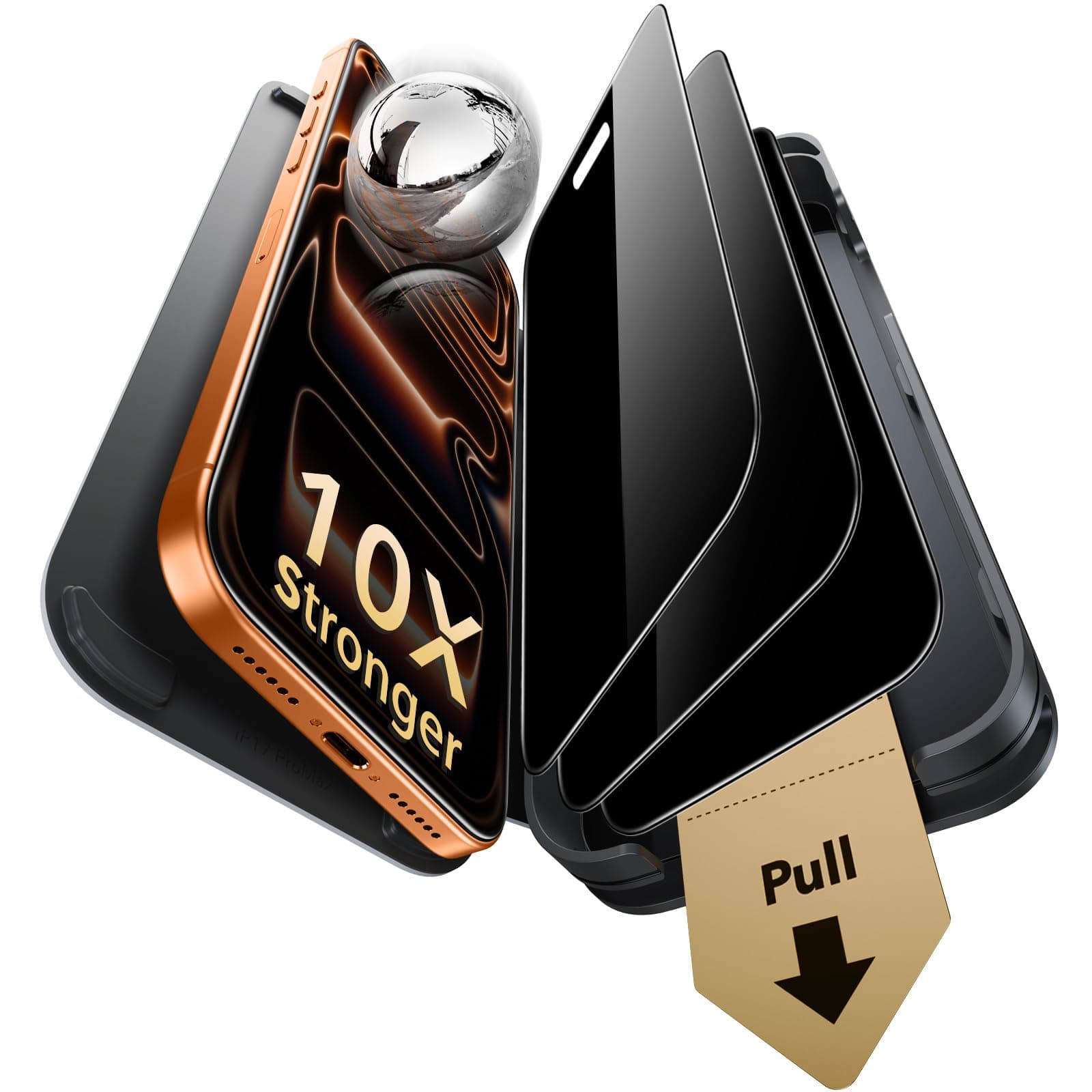 ESR für iPhone 17 Pro Max für Panzerglas Sichtschutz von Corning [3 Sekunden Schnellinstallation], Schutzfolie Displayschutz Anti-Spy Bruchsicher Extrem Robust mit einfacher Befestigung, 3 Stück