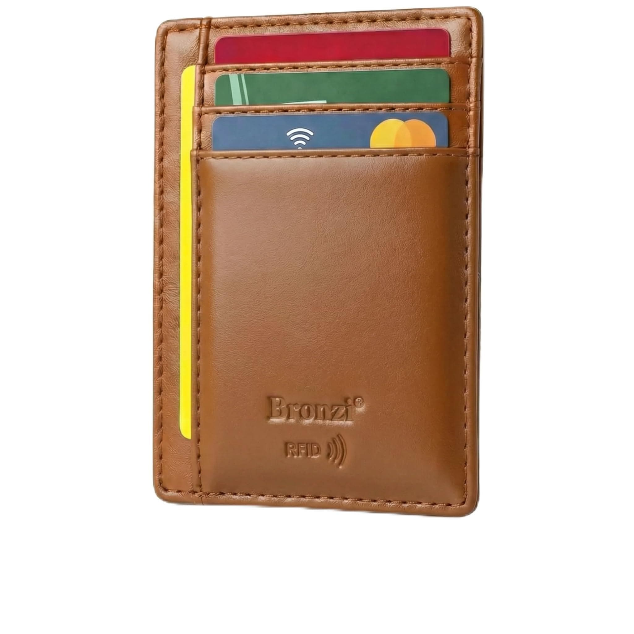 Bronzi Portafoglio Uomo Piccolo Sottile Slim Elegante - Blocco RFID - Marrone Pelle Alta Qualità - Mini Porta Tessere, Documenti, Carte Di Credito