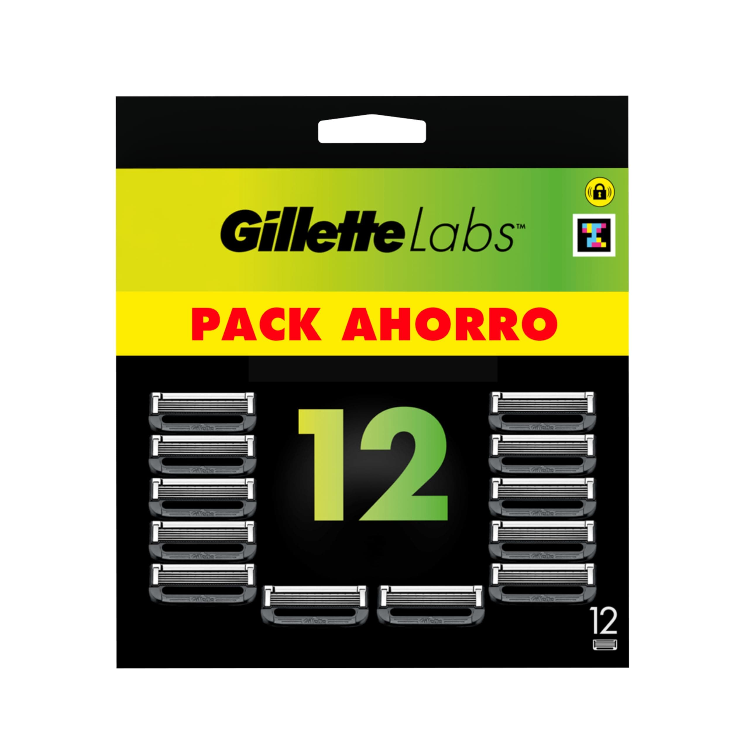 GilletteLabs 12 Recambios Para Maquinillas De Afeitar, Cuchillas De Afeitar Hombre Con 5 Hojas y Banda Lubricante, Compatible Con Todas Las Maquinillas GilletteLabs