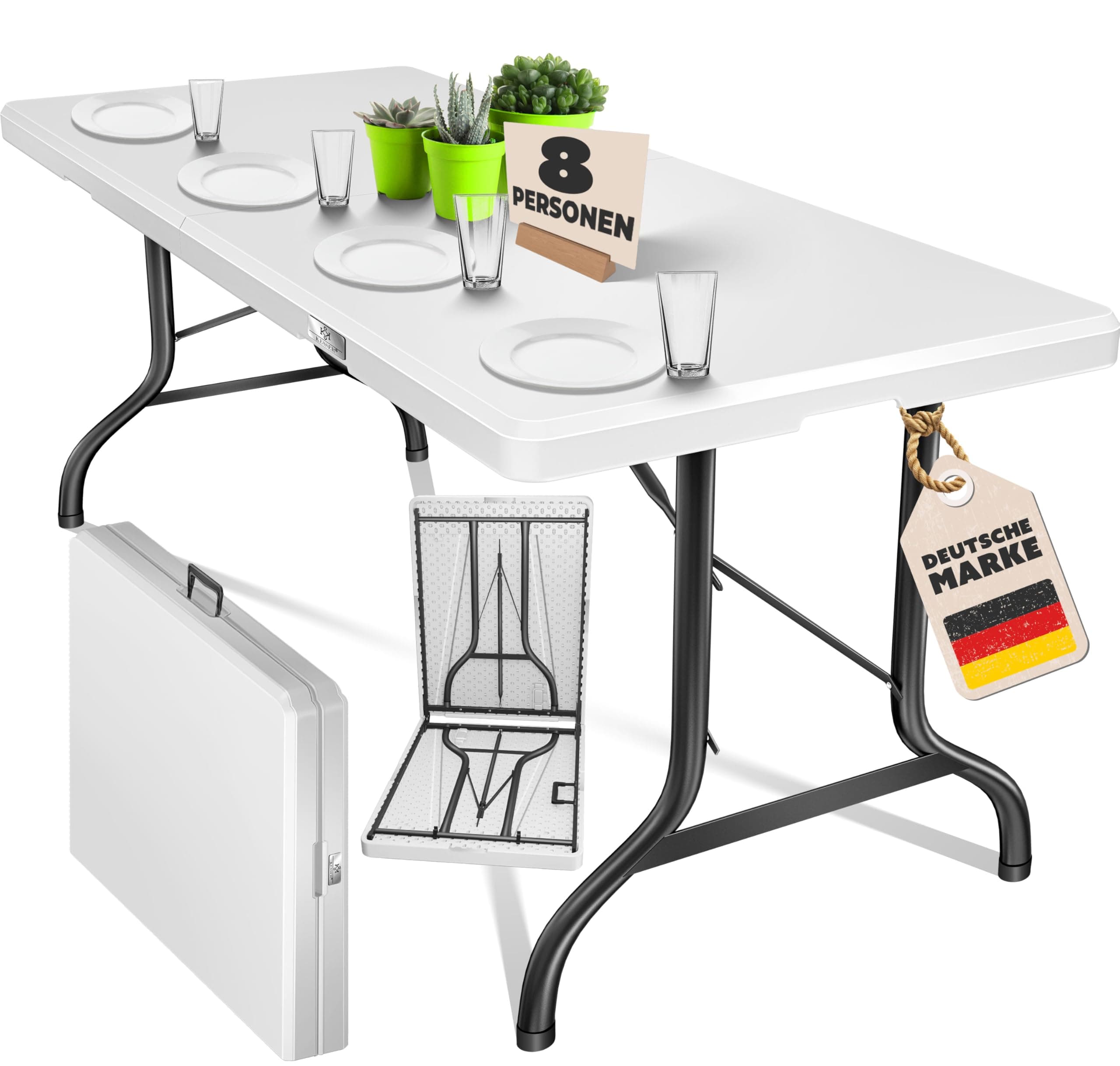 KESSER® Buffettisch Tisch klappbar Kunststoff 183x76 cm Campingtisch Partytisch Klapptisch Gartentisch für Garten, Terrasse und Balkon zusammenklappbar 6 Personen inkl. Cover & Tragegriff, Weiß