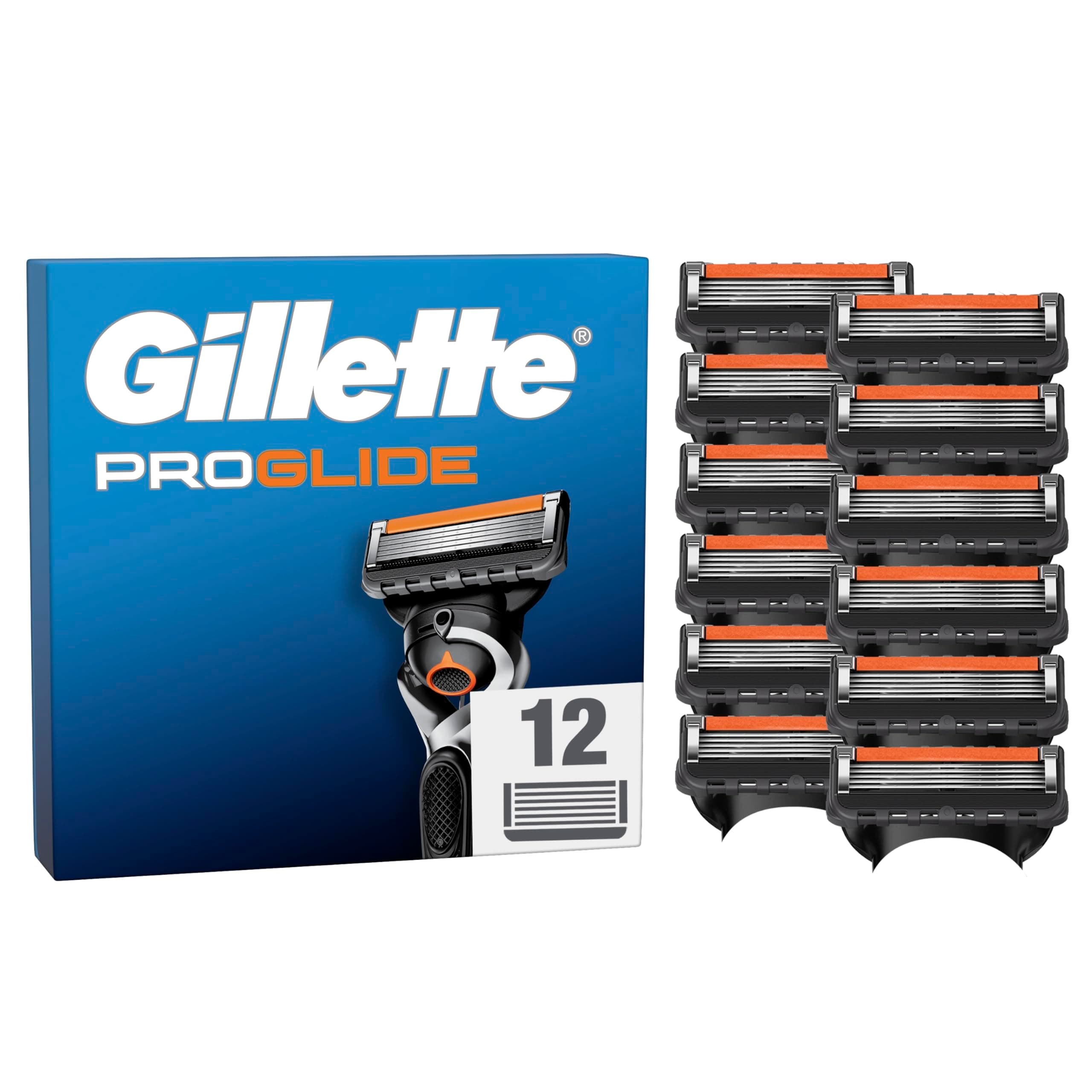 Gillette Proglide Pack de 12 Recambios Para Maquinillas De Afeitar Para Hombre, Cuchillas De Afeitar Con Doble Lubricación y Recortadora De Precisión