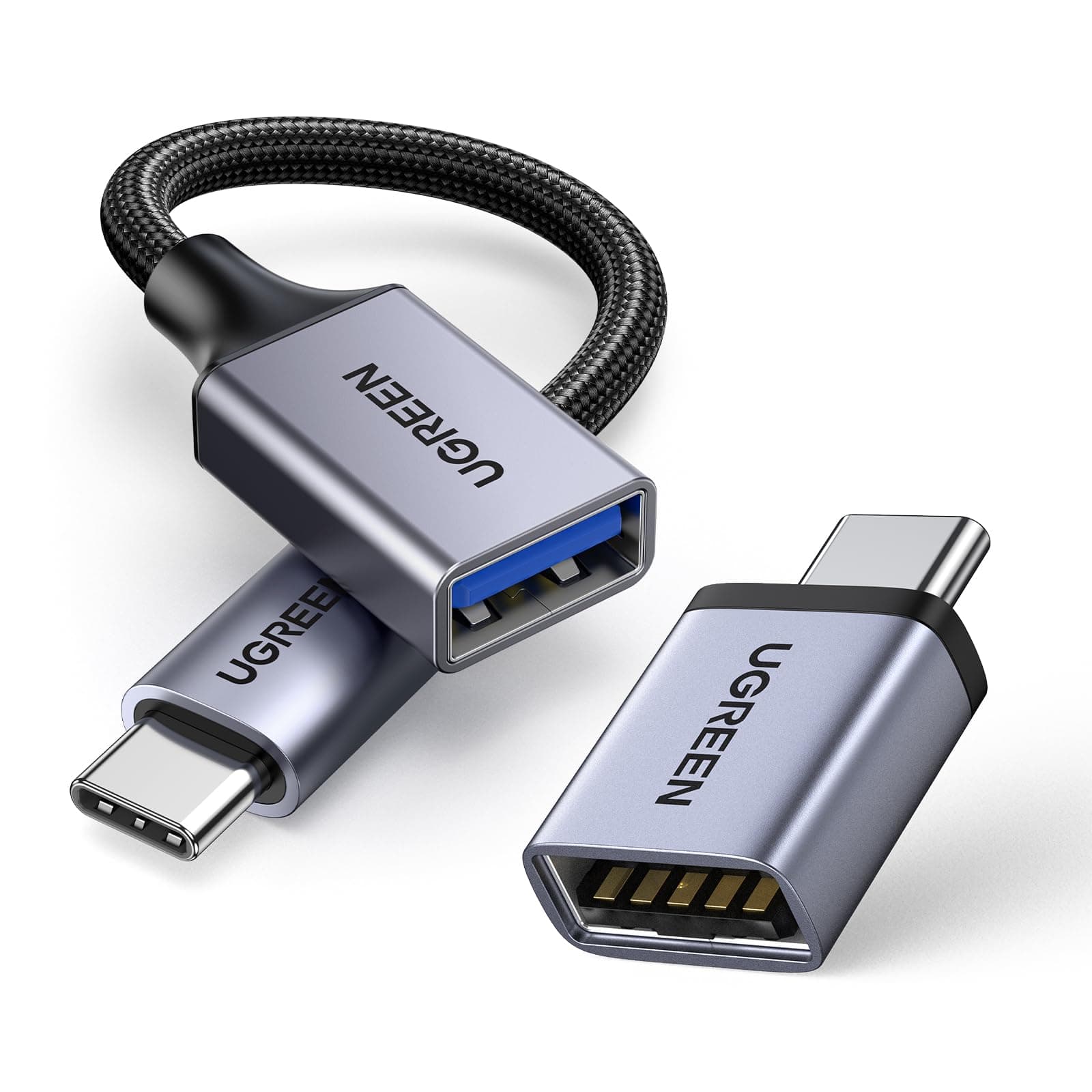 UGREEN Adapter USB C auf USB (2 Stück) 10Gbps Handy OTG Adapter kompatibel mit iPhone 17 16 15 Serie MacBook Pro Mac mini Galaxy S24 S23 Huawei P60 usw (Grau)