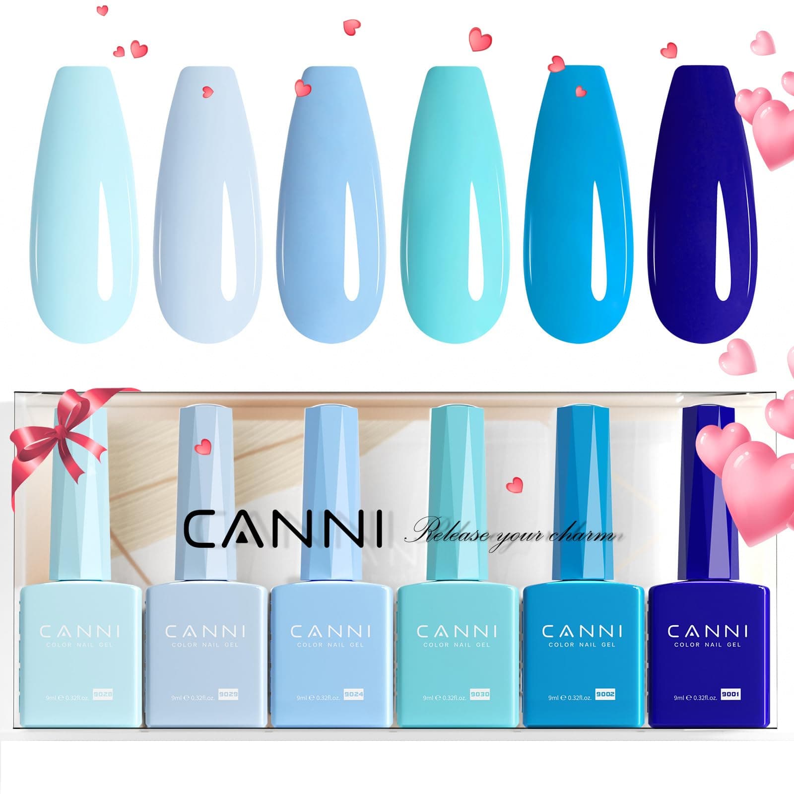 CANNI Vernis à Ongles Gel Semi Permanent 6 Couleur UV Nail Polish bleu clair vert light blue green Semi-permanent Valentinstag für Maniküre Nageldesign 9ml