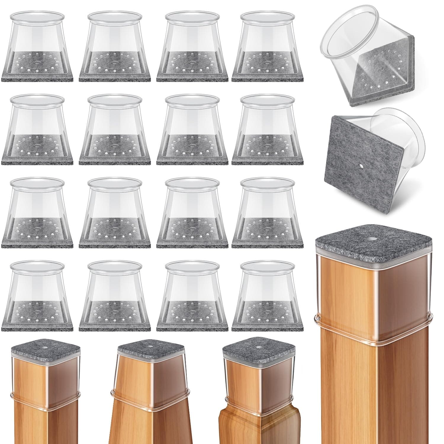 24 protezioni quadrate per gambe di sedie, in feltro di silicone, per pavimenti in legno duro (adatta: 19-25 mm)
