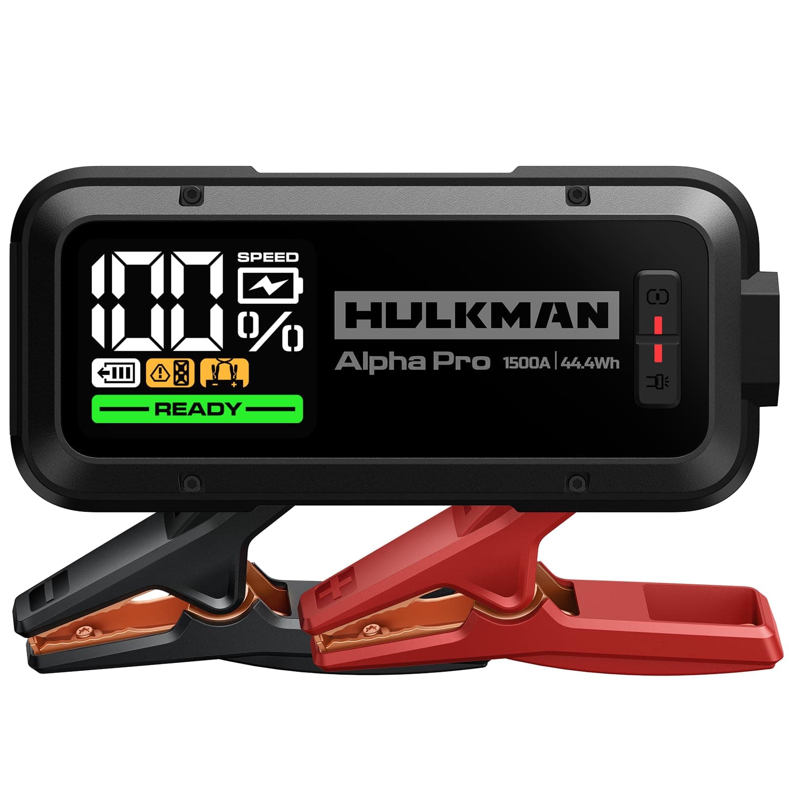 Hulkman Alpha Pro, nero solido. Avviatore smart per batterie 1500A, 44.4Wh. Con display LED 3.3". Batteria portatile auto, carica e scarica PD65W, 12V. Adatta per motori a gas 7.5L e diesel 4.5L