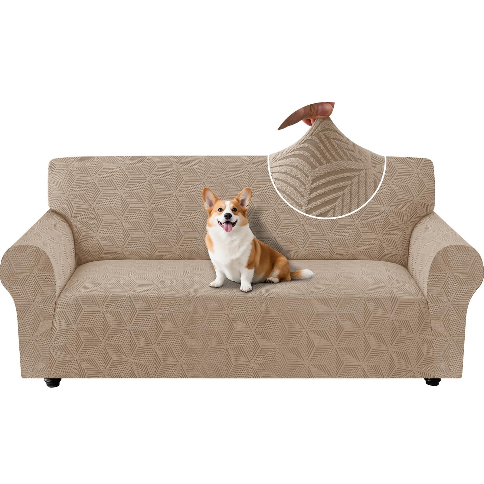 Ystyle Copridivano 3 Posti Con Braccioli, Copridivani Elasticizzato, Universale Copri Divano AntiGraffio Gatto Cani, Fodera Divano Antiscivolo, Sofa Cover Antimacchia Lavabile, Cachi