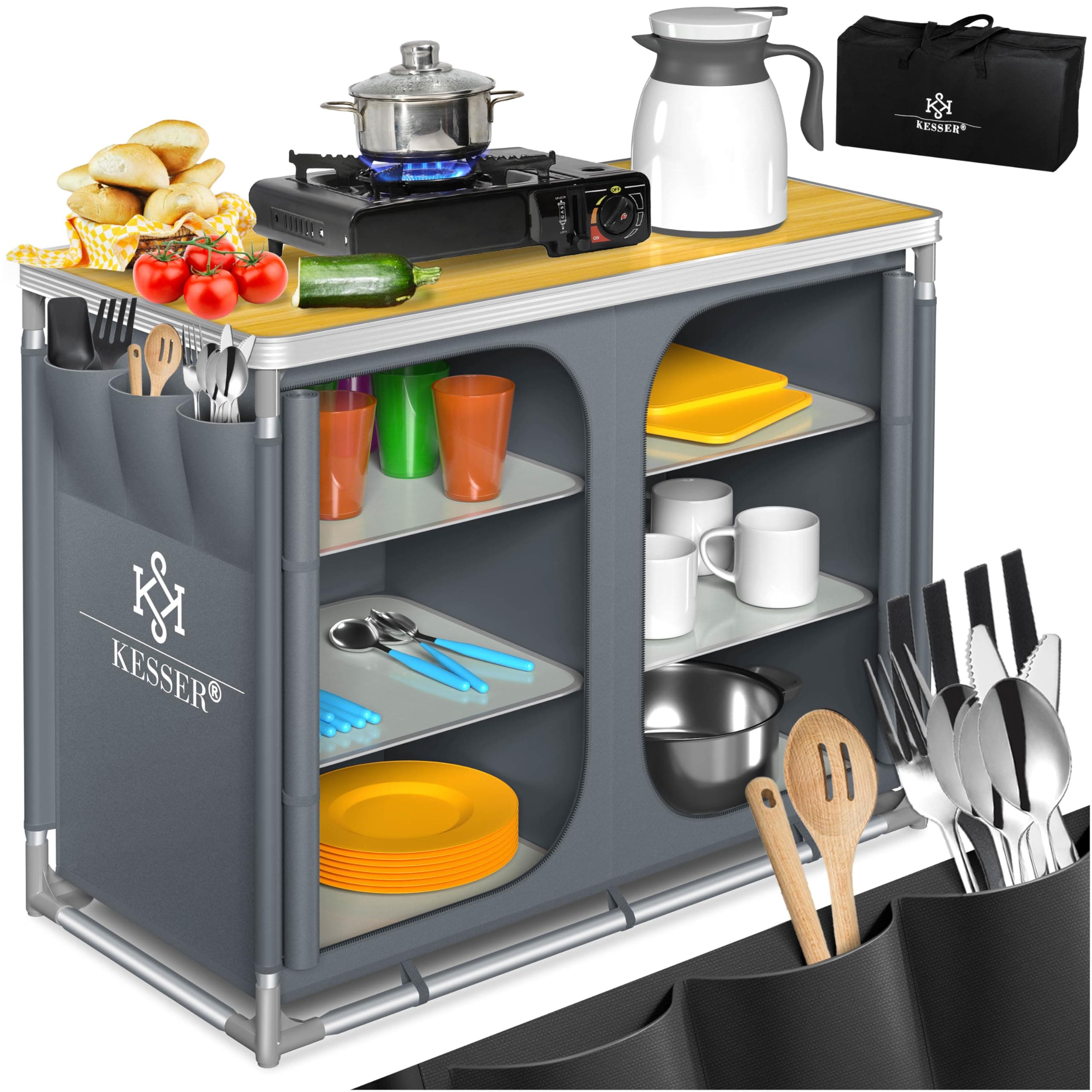 KESSER® Campingküche | Ink. Tragetasche | Campingschrank | mit Aluminiumgestell | Reiseküche | Küchenbox | Zeltschrank | Outdoor Camping Küche | Modelle wählbar
