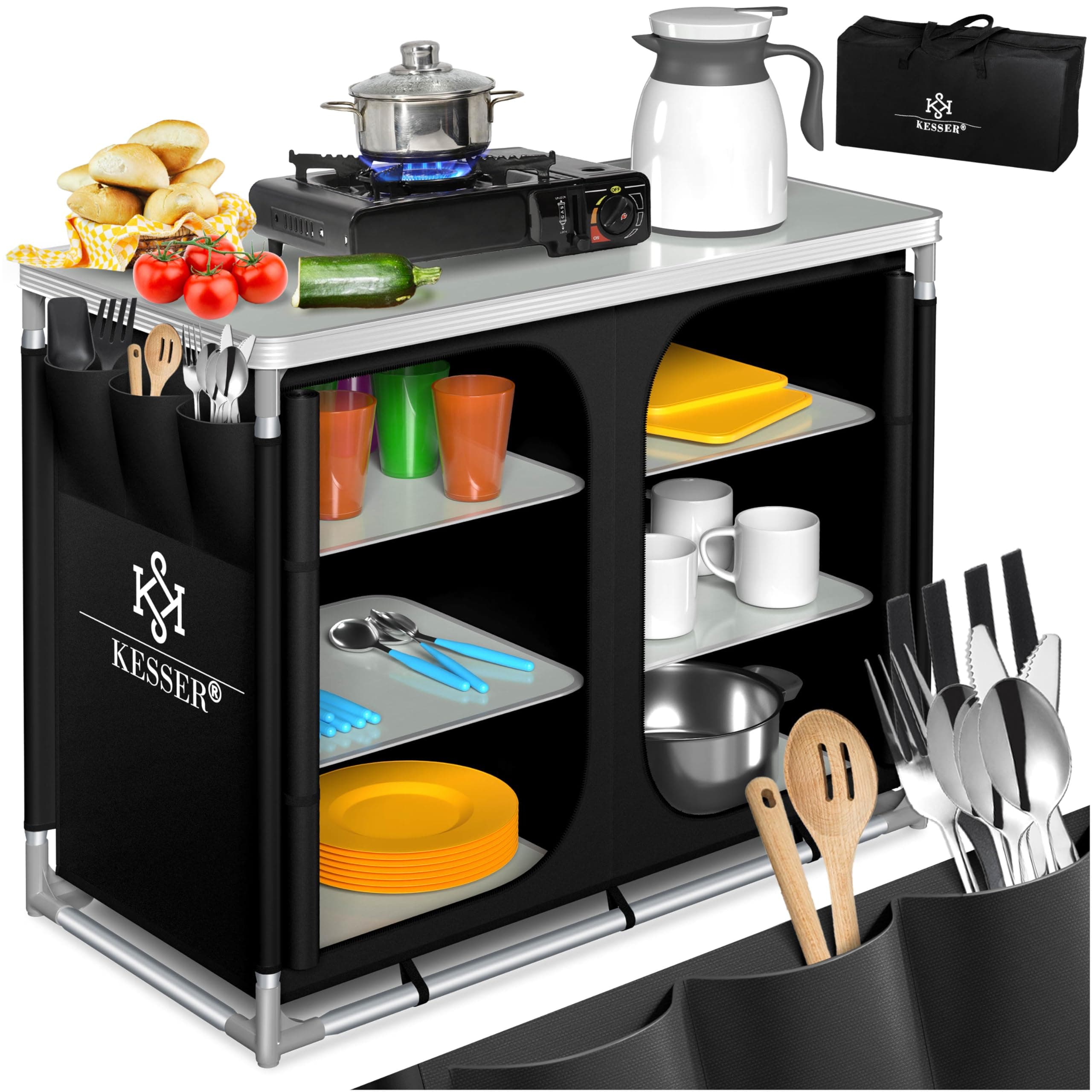 KESSER® Campingküche | Ink. Tragetasche | Campingschrank | mit Aluminiumgestell | Reiseküche | Küchenbox | Zeltschrank | Outdoor Camping Küche | Modelle wählbar
