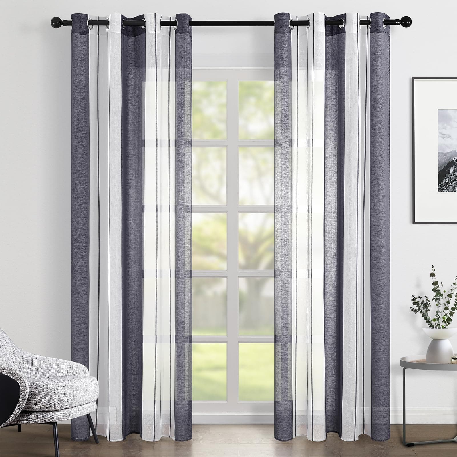 Topfinel Tende per Interni 2 Pezzi 140x240cm Strisce Semi Trasparente per Finestre Tende Camera da Letto Soggiorno Salone Balcone Camerette Bambini Leggera Morbido Elegante Bianco e Grigio
