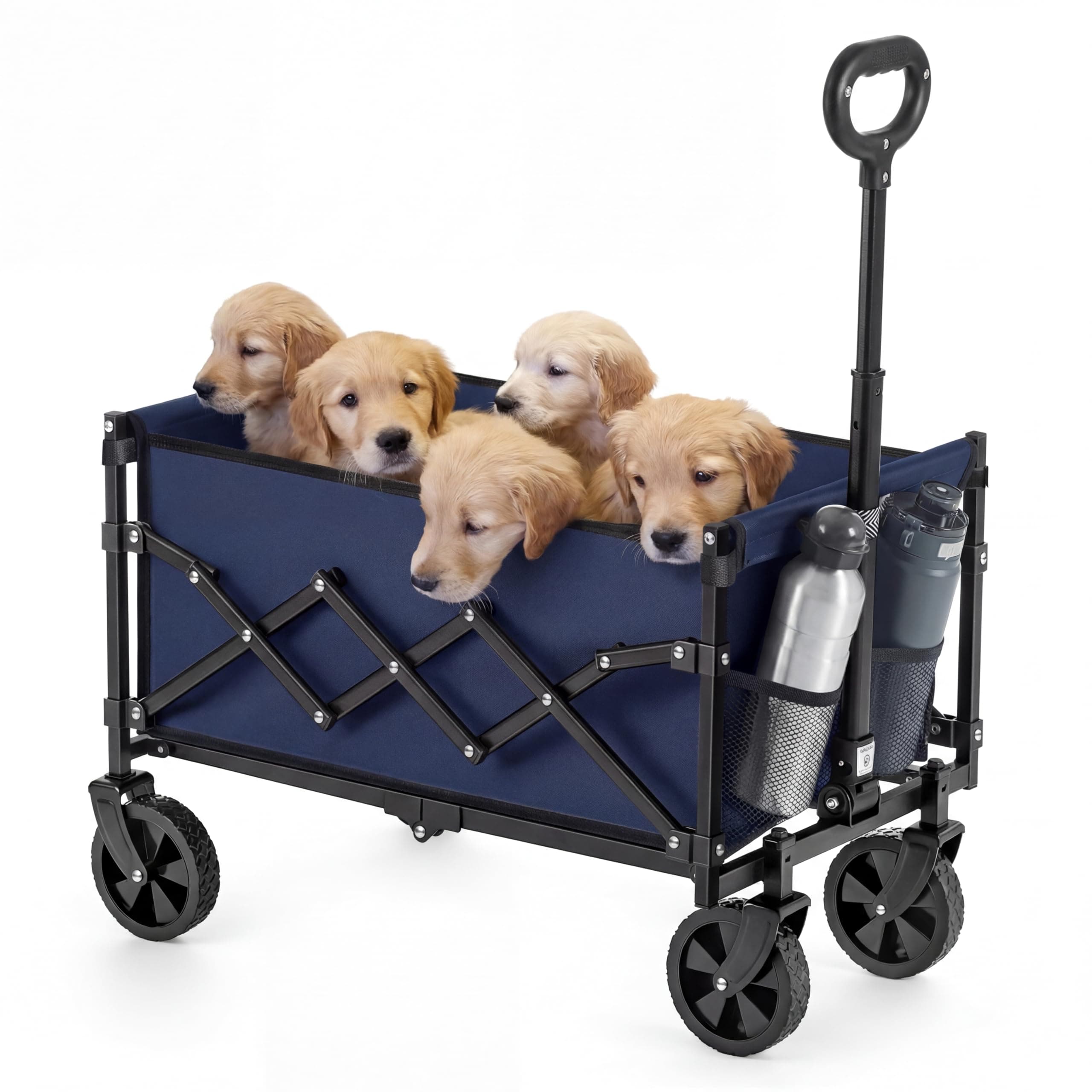 SONGMICS Kleiner Handwagen faltbar, Gartenwagen, kompakt, mit Griff, mit 4 verstärkten Rollen, Davon 2 Universalräder, bis 180 kg belastbar, Outdoor, Garten, 90 L, mitternachtsblau GFW909QE01