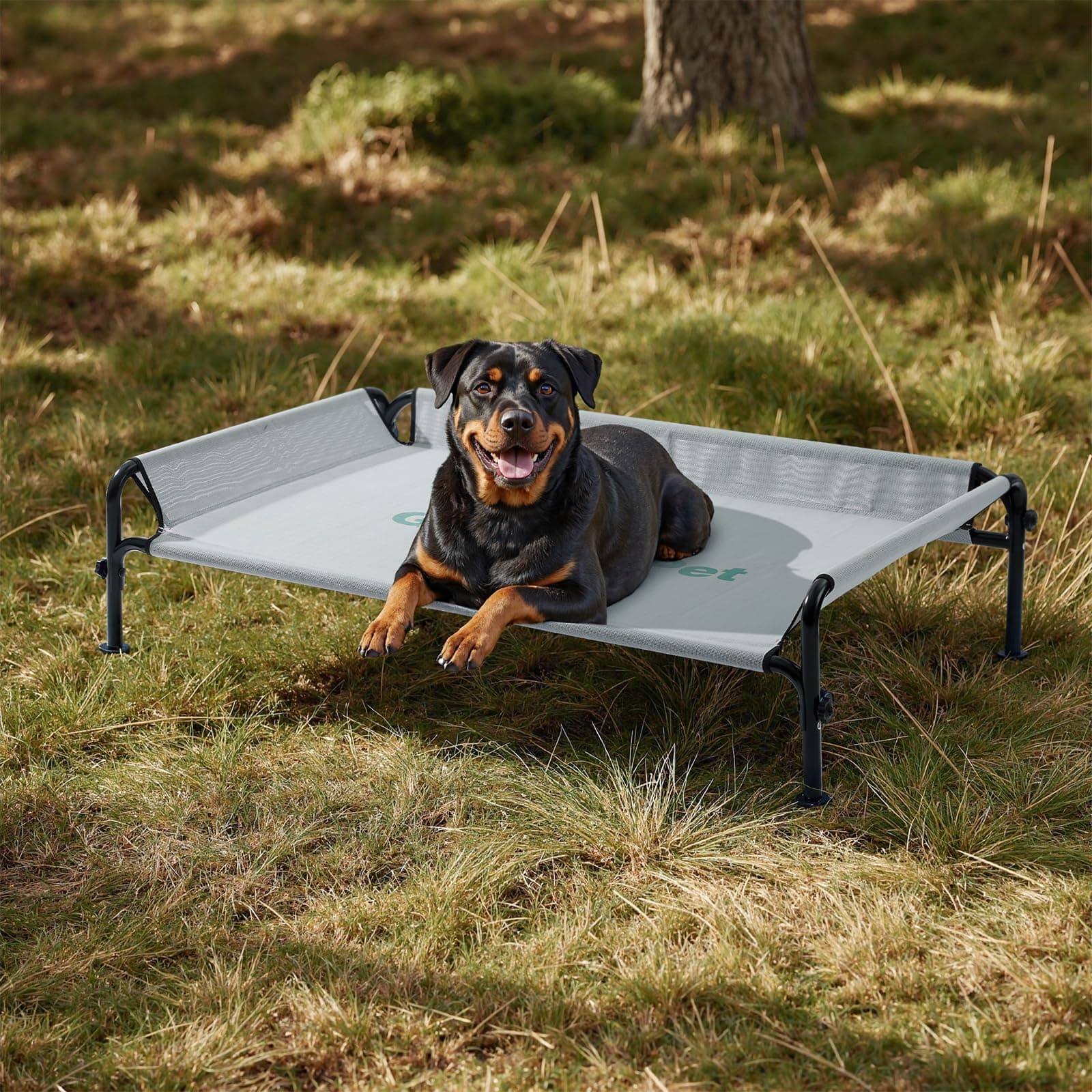 Gardner Pet Cama Elevada para Perros Medianos y Grandes, Cama Transpirable para Interior y Exterior con Malla Lavable, Estructura Metálica Robusta, Tamaño L, Gris