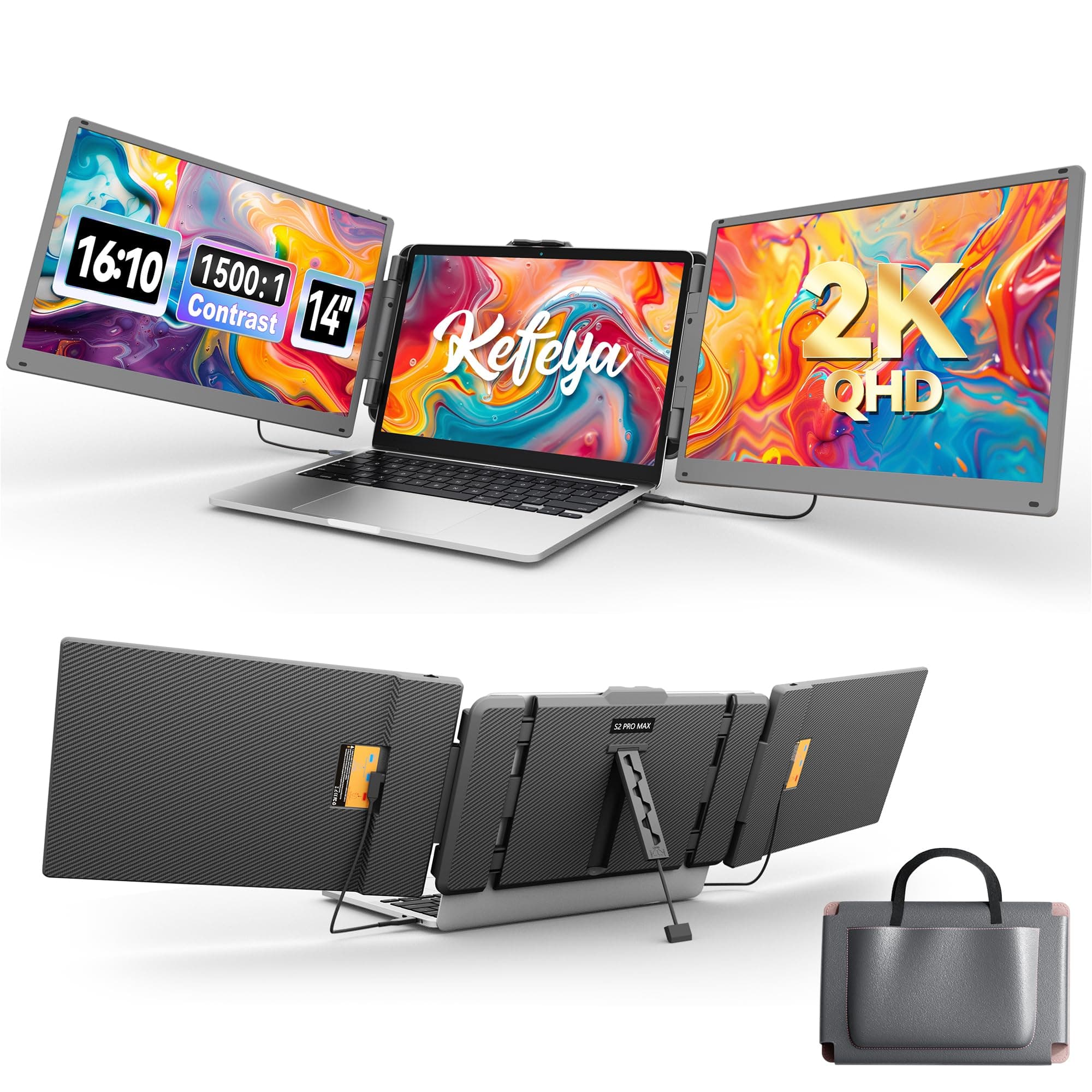 KEFEYA 2K Monitor Portátil, 14" 2160 x 1440P QHD IPS Extensor Pantalla Portatil, HDMI/USB-A/Type-C Laptop Screen Extender Plug and Play Windows, Mac, Chrome, Switch, PS5 para 13.3 "-17"