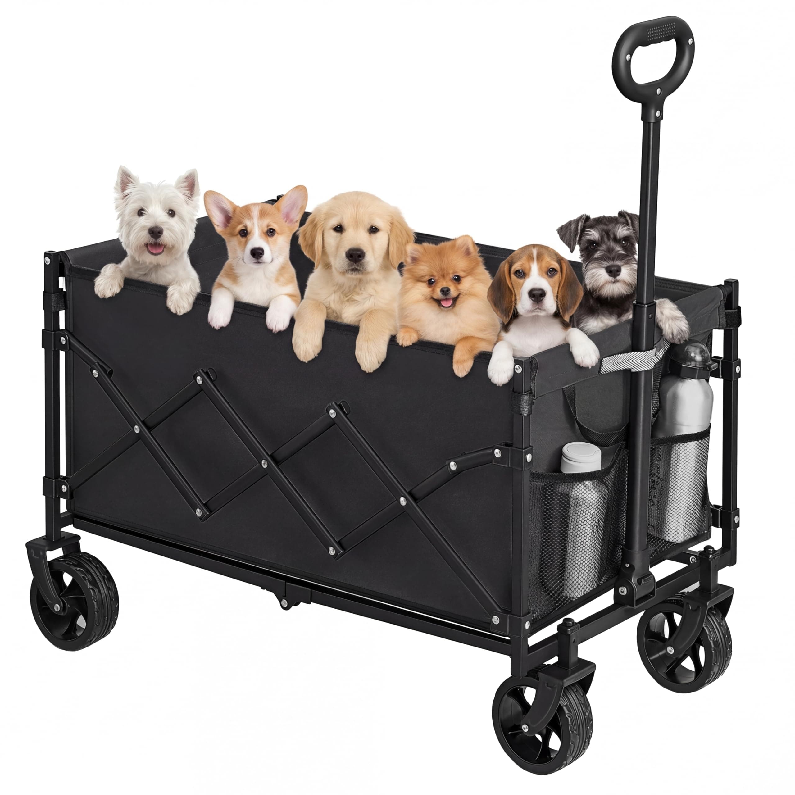 SONGMICS Kleiner Handwagen faltbar, Gartenwagen, kompakt, mit Griff, mit 4 verstärkten Rollen, Davon 2 Universalräder, bis 120 kg belastbar, Outdoor, Garten, 150 L, tintenschwarz GFW150BH01