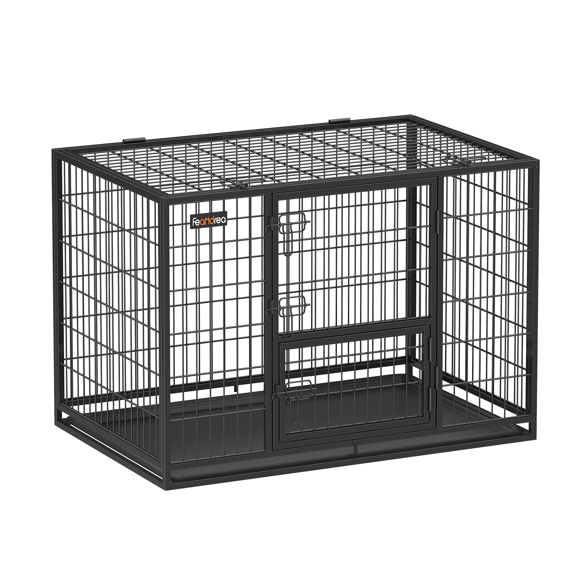 Feandrea Cage pour Chien Lourd, 107 x 70 x 75 cm, pour Chiens Moyens et Grands, Anti-évasion, Double Porte Amovible, XL, Noir PPD001B01