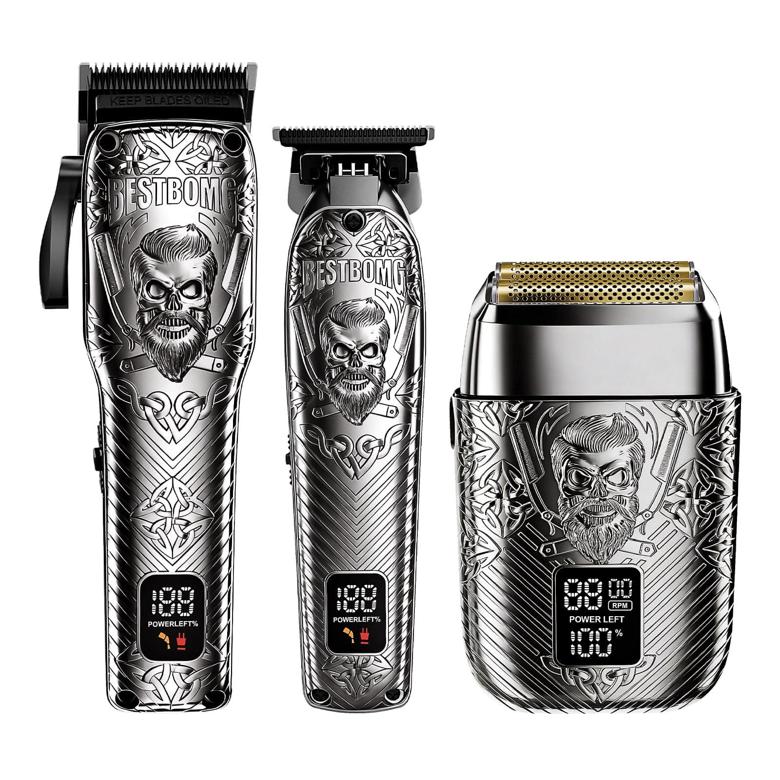 Cortapelos profesionales inalámbricos para hombre, recortadora de barba y afeitadoras eléctricas, kit de aseo de corte de metal con batería de larga duración para uso familiar (gris)