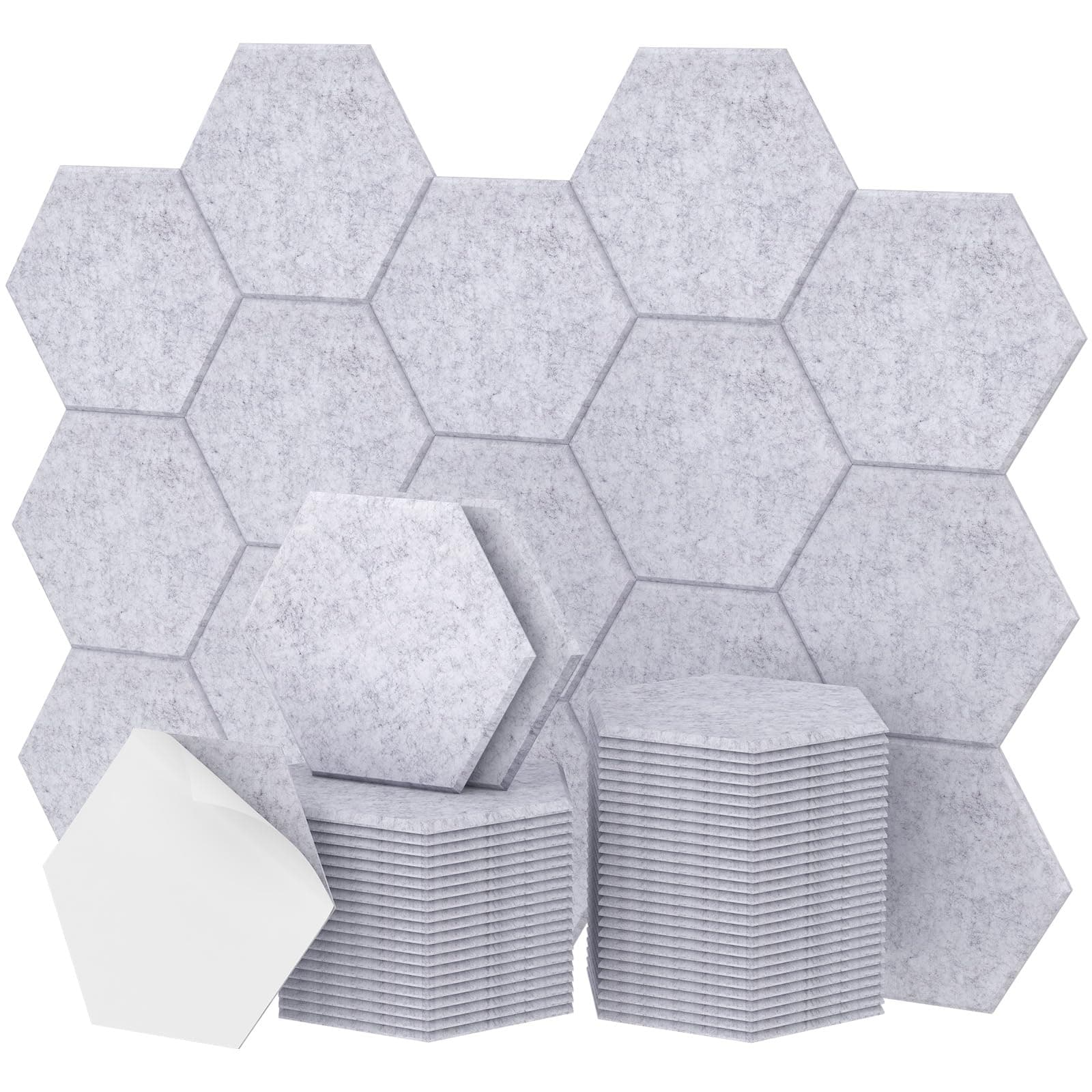 TONOR Lote de 48 Paneles Acústicos Murales Autoadhesivos,30 x 26 x 1 cm Panele de pared 3D acústico de Alta Densidad,Espuma Acústica Hexagonal Aislante para Estudios/Oficinas/Dormitorios/Salones, Gris