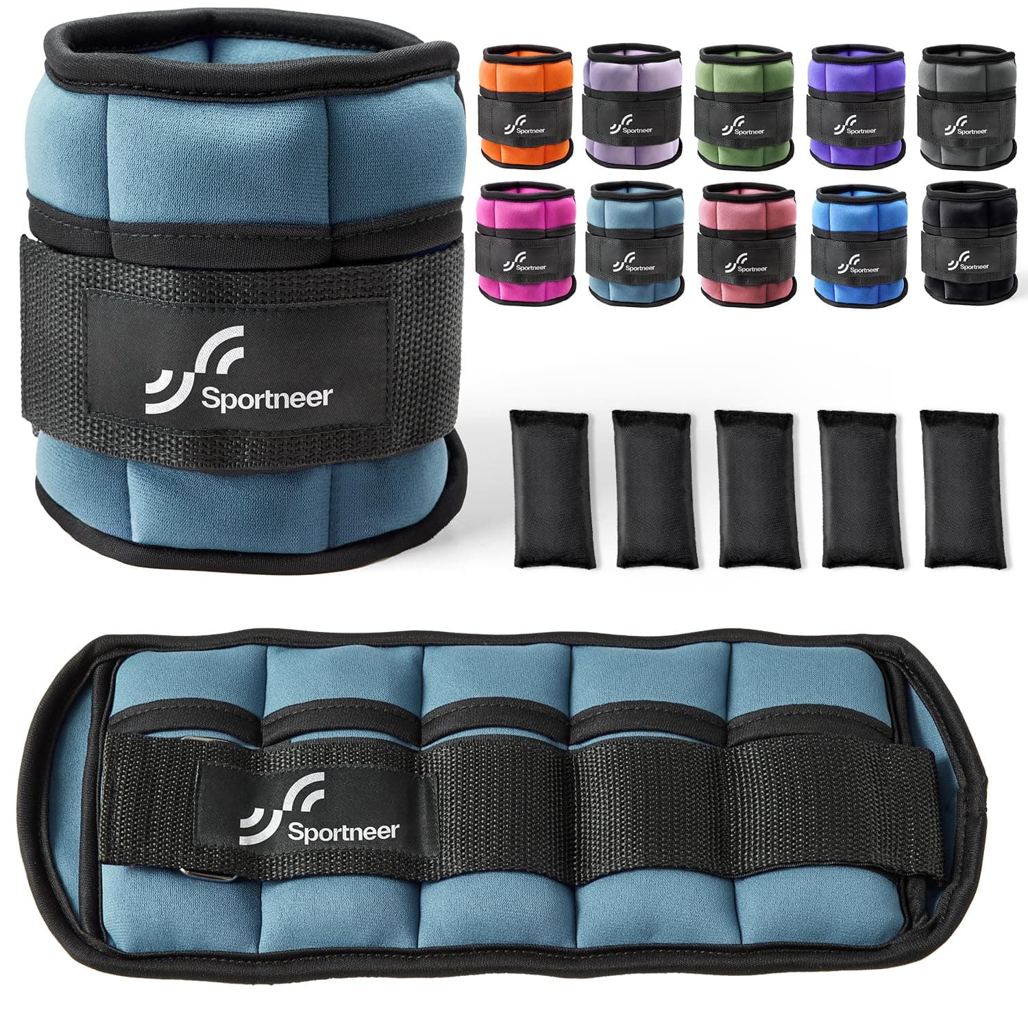 Sportneer Pesi regolabili alla caviglia: 1 paio di pesi da polso da 0,9/1,8/2,7/3,6/4,5 kg, pesi per gambe per donne, uomini, palestra, fitness, allenamento, camminata, jogging, 2,2 kg per caviglia