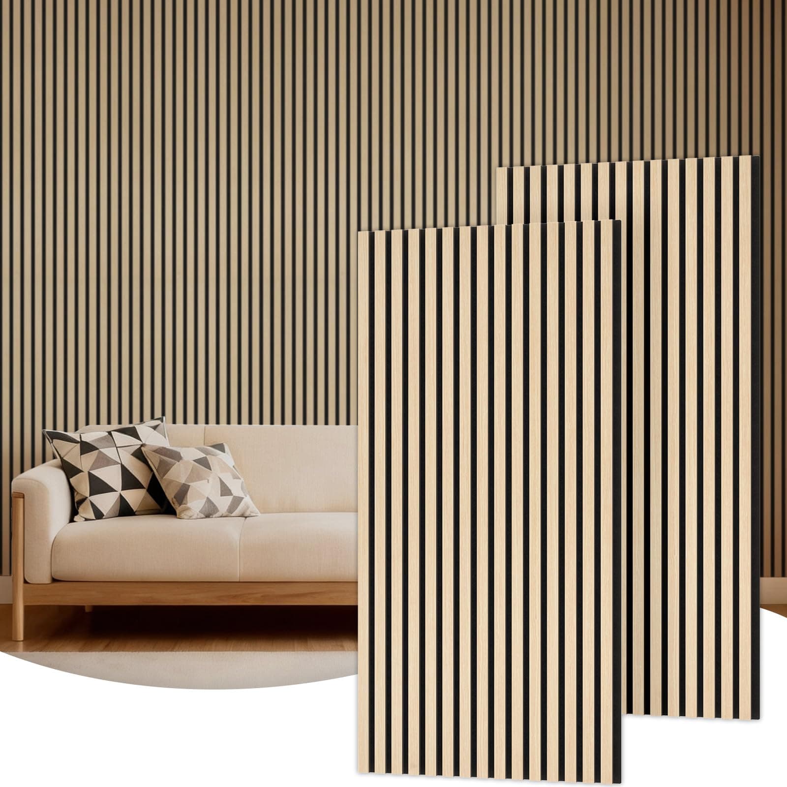 TONOR Set di 2 Pannelli Fonoassorbenti in Legno Impiallacciato, 120 x 60 - 1.44㎡, Pannelli Acustici da Fissare alla Parete, Schiuma Decorativa 3D per Soggiorno, Ufficio, Bancone a Isola, Quercia